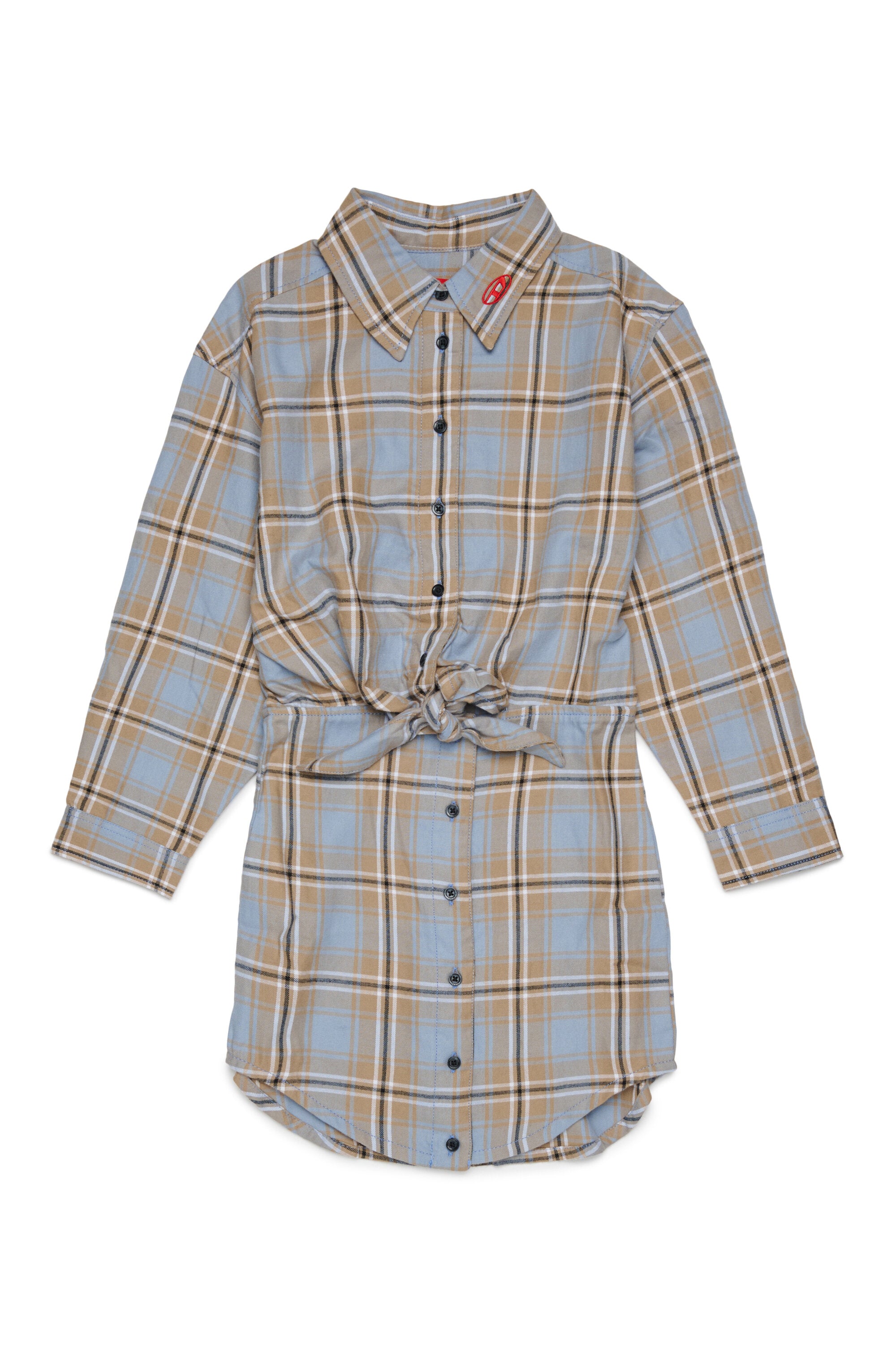 ロゴ入りチェック柄シャツワンピース