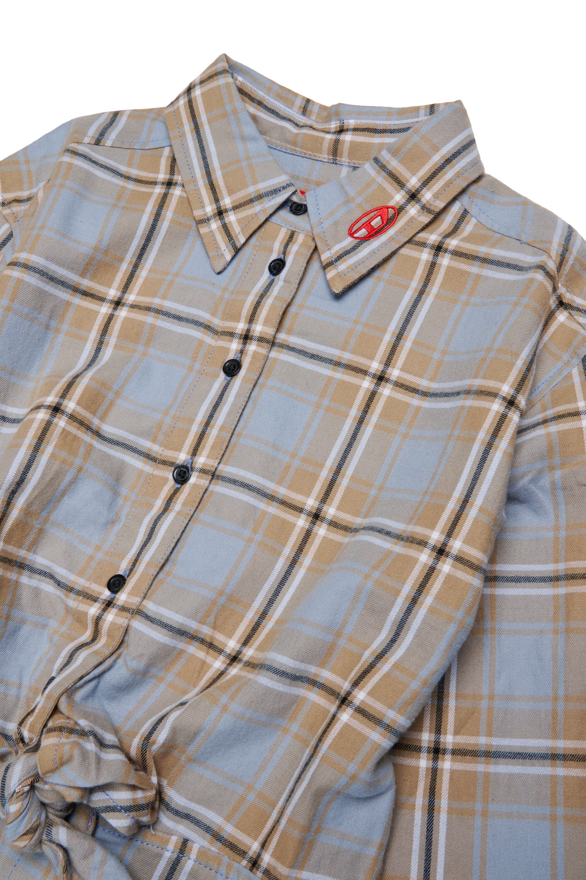 ロゴ入りチェック柄シャツワンピース