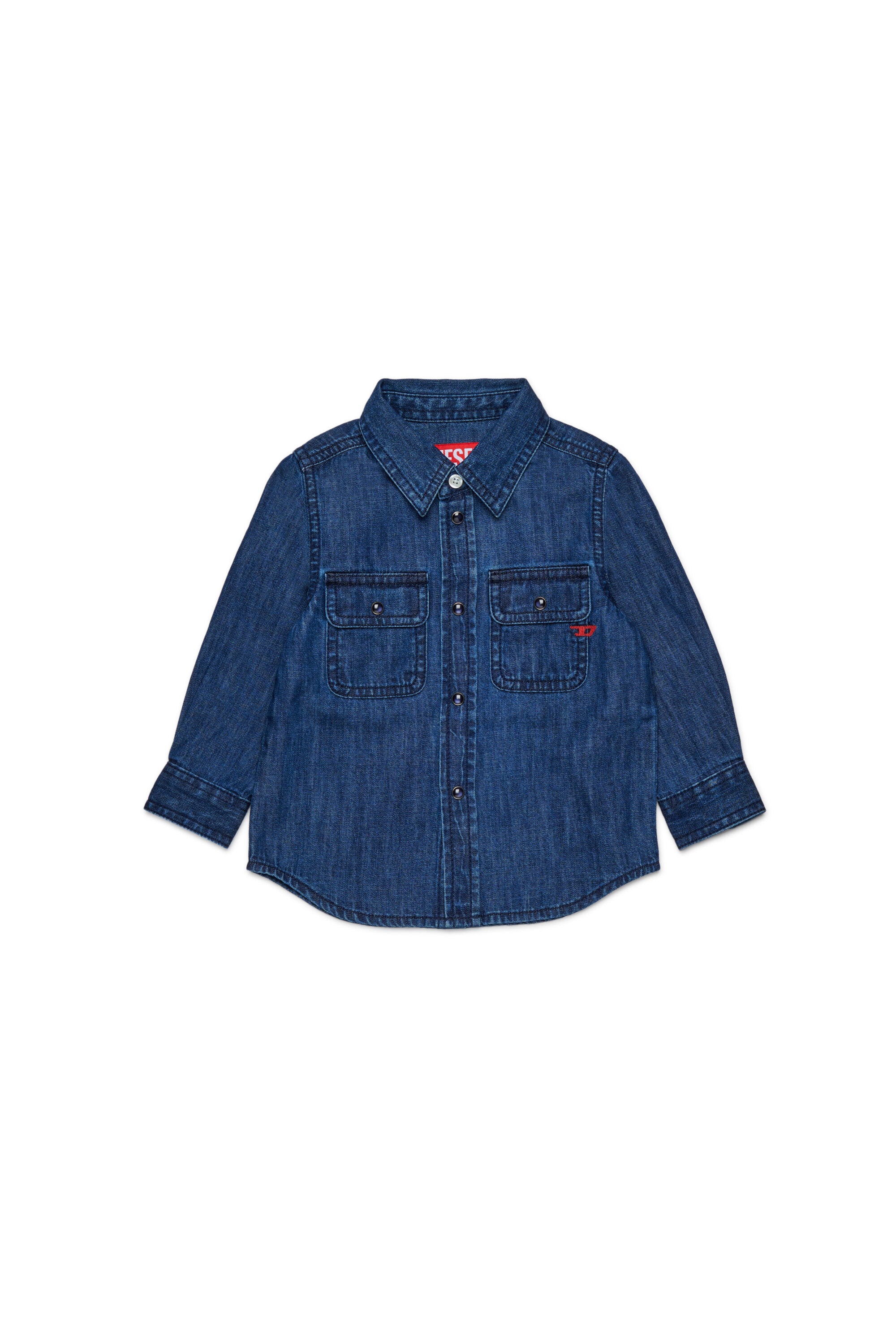 Light blue denim shirt with embroidered D
