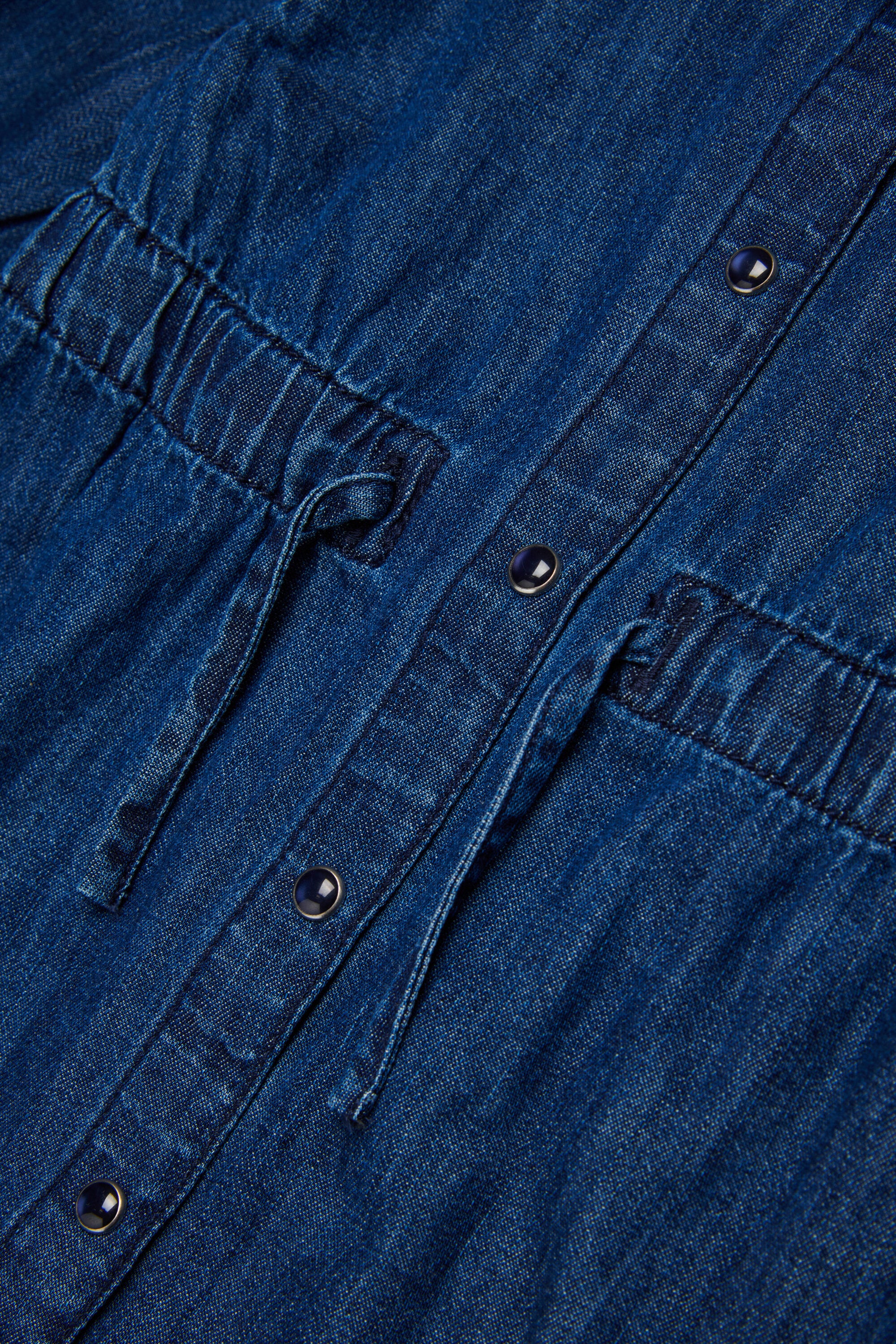 Lightweight denim dress with drawstrings