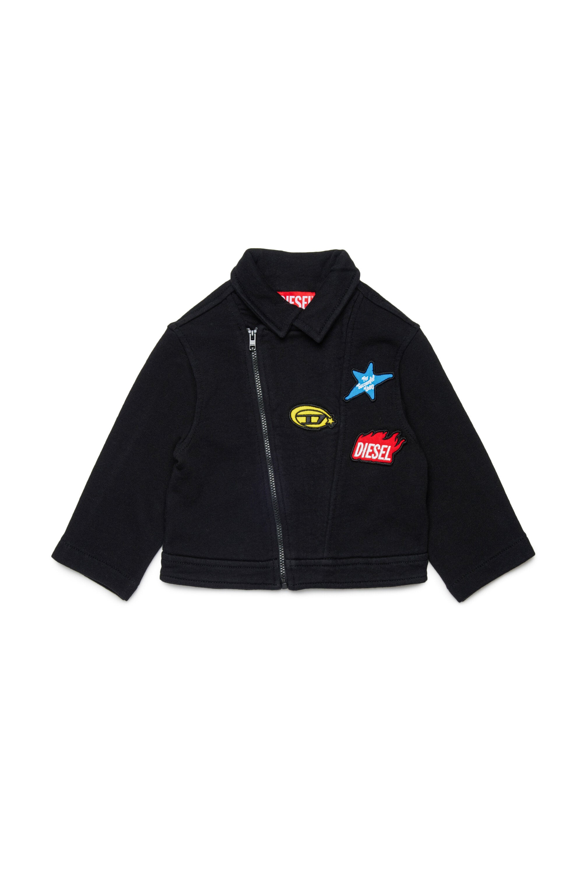 Biker jacket with printed logo