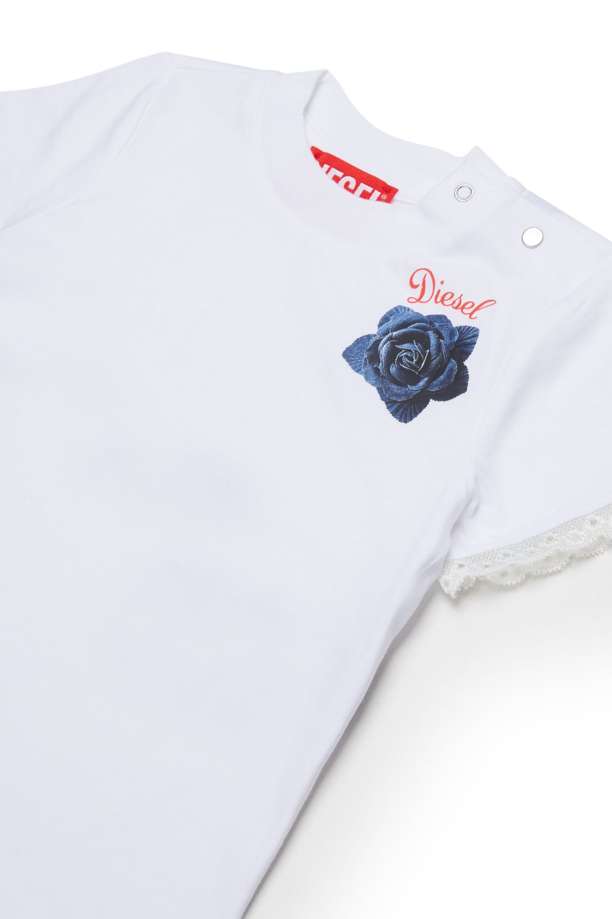 ロゴ入りTシャツ、レース袖