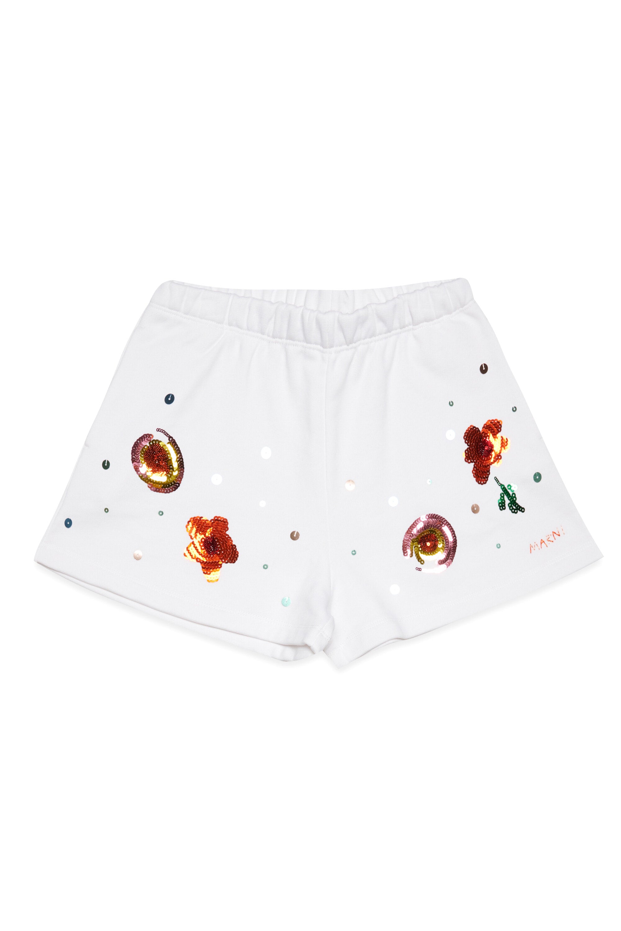 Fleece shorts with floral graphics