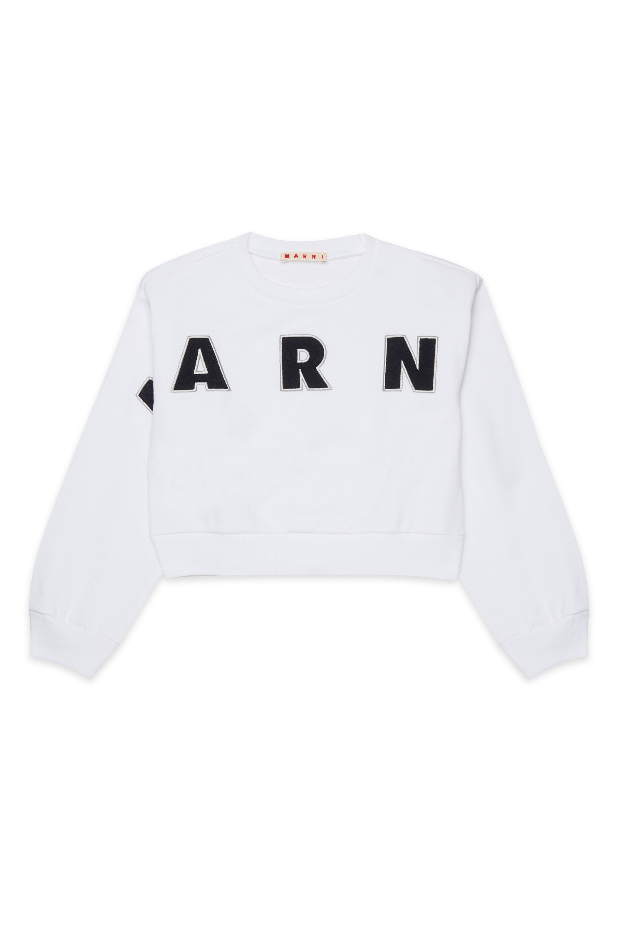 Cropped crew-neck sweatshirt with embroidered Marni patch logo