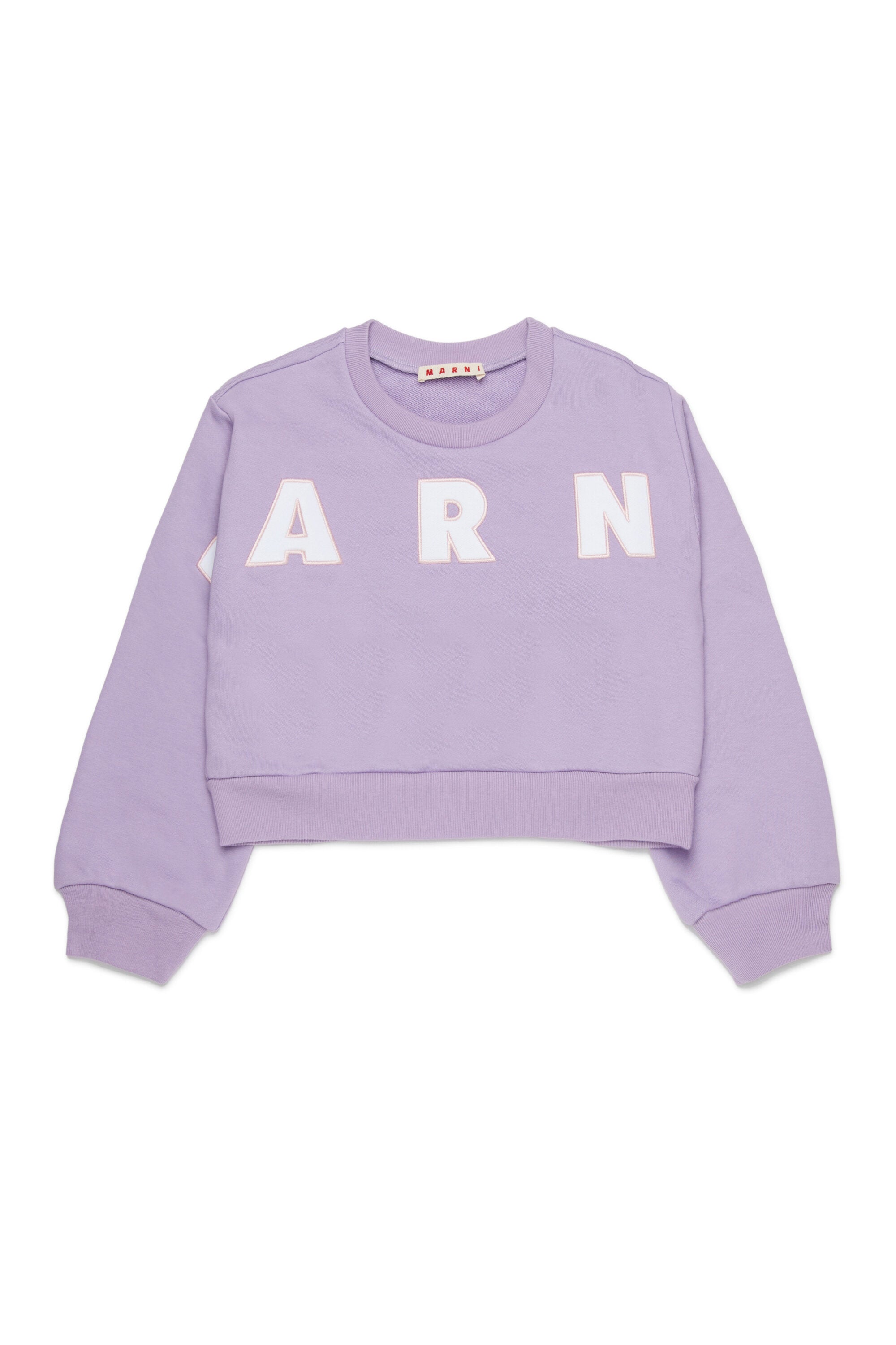 Cropped crew-neck sweatshirt with embroidered Marni patch logo