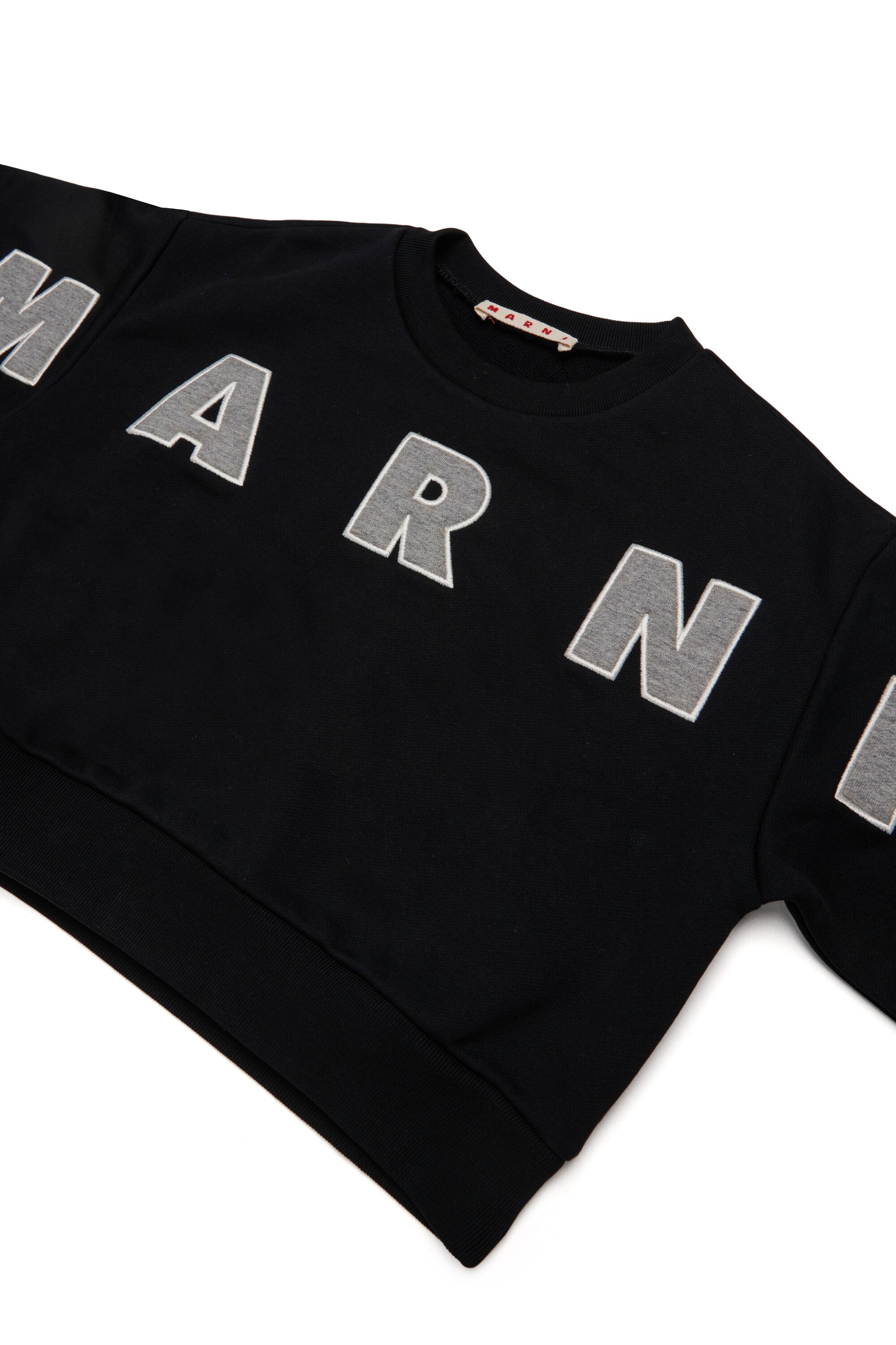 Cropped crew-neck sweatshirt with embroidered Marni patch logo