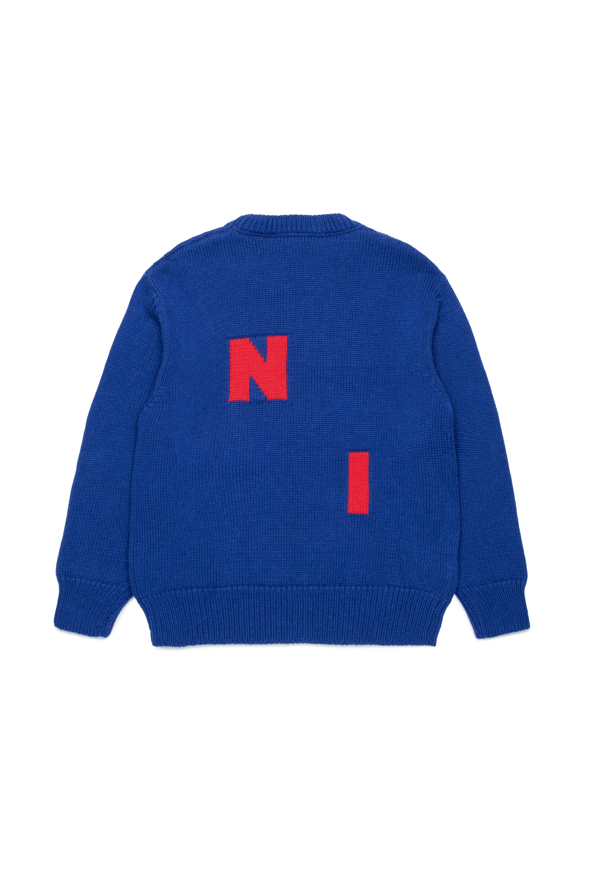 Wool-blend pullover with displaced logo