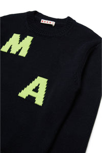 Wool-blend pullover with displaced logo