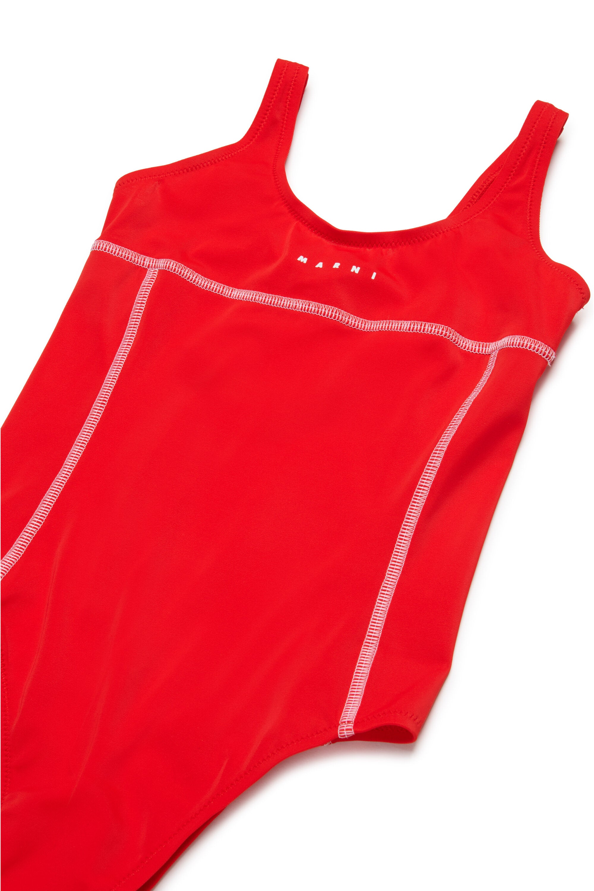 One-piece swimsuit with institutional logo