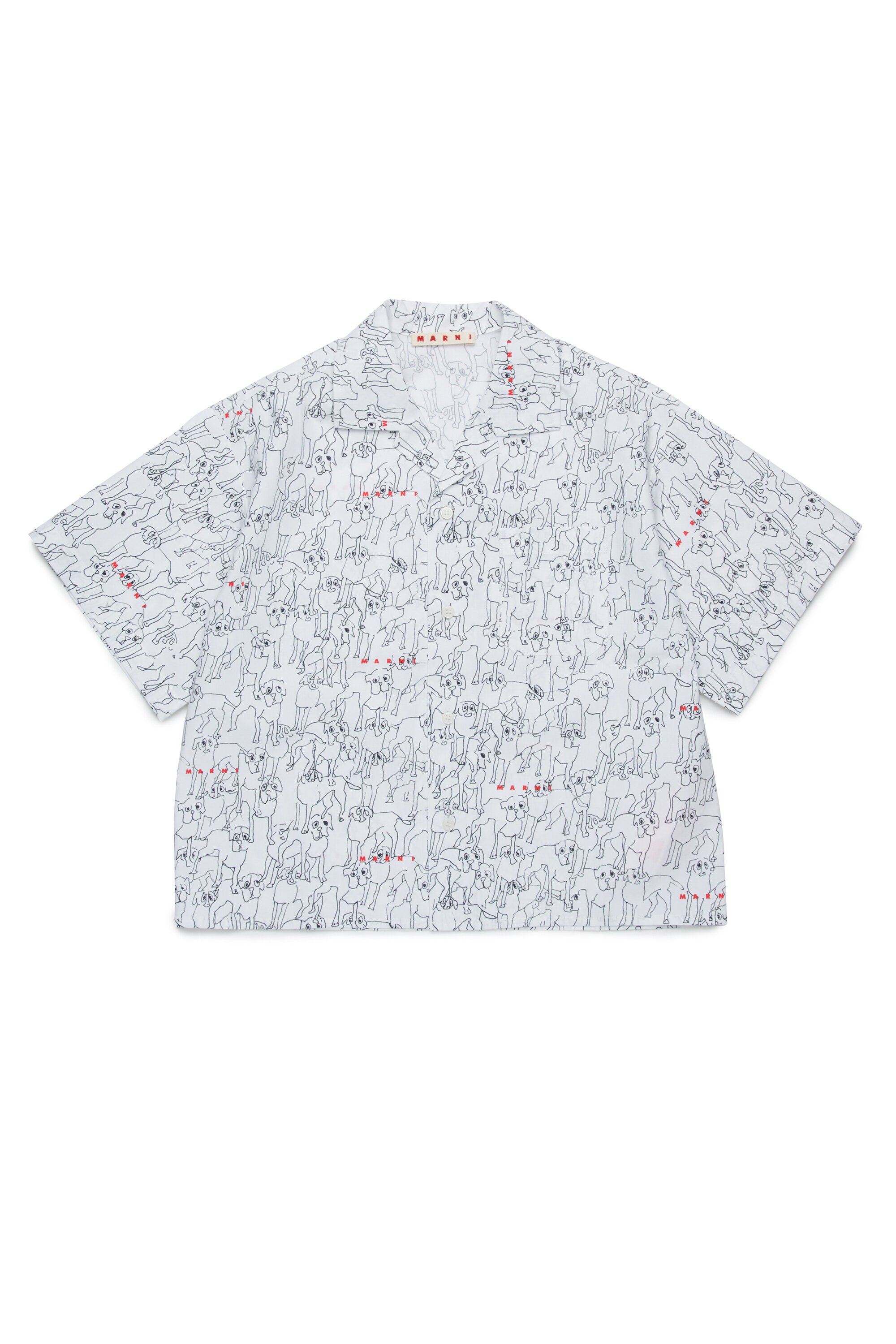 オールオーバーのポプリンJoyを使用したボウリングシャツ。