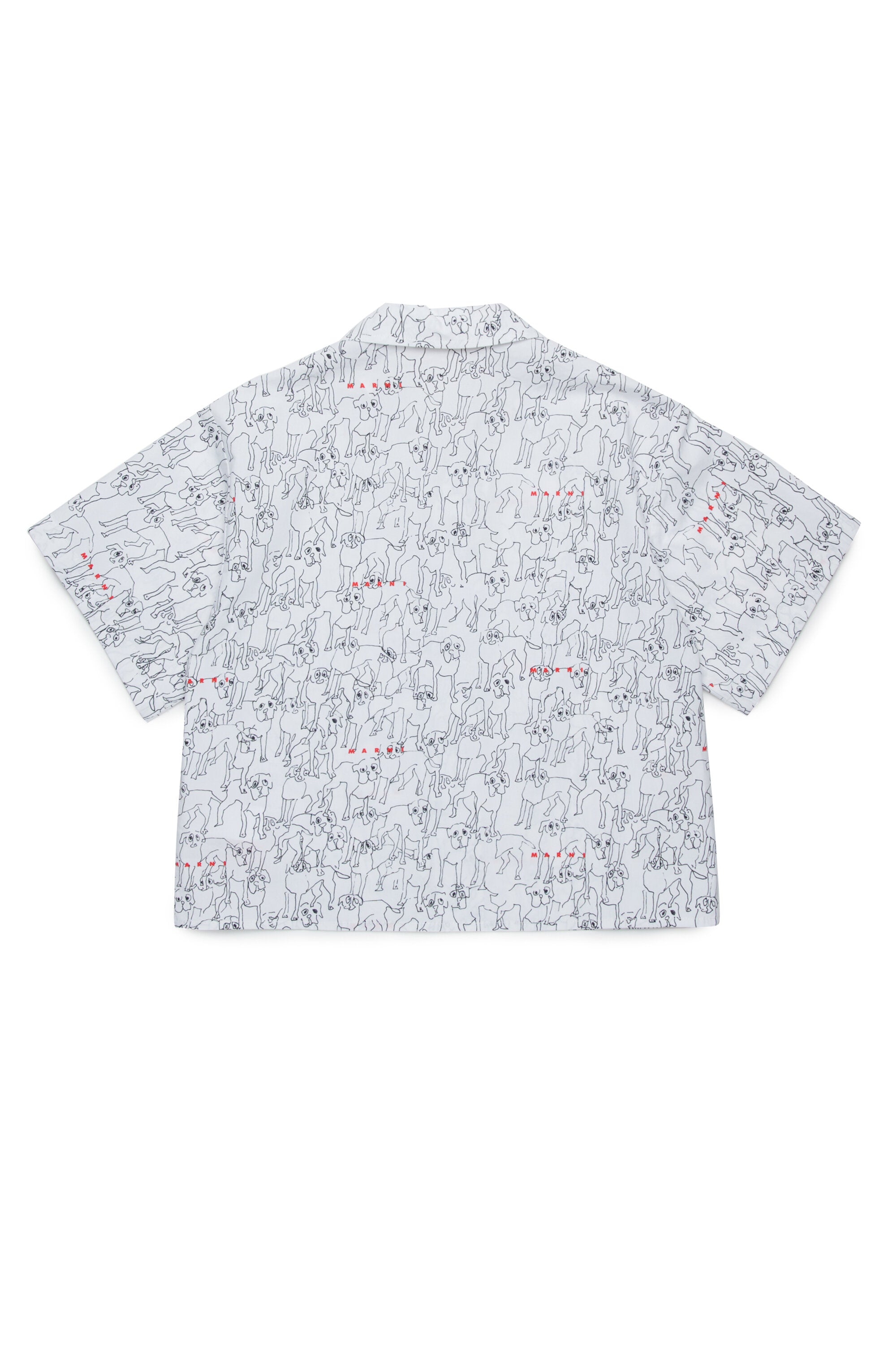 オールオーバーのポプリンJoyを使用したボウリングシャツ。