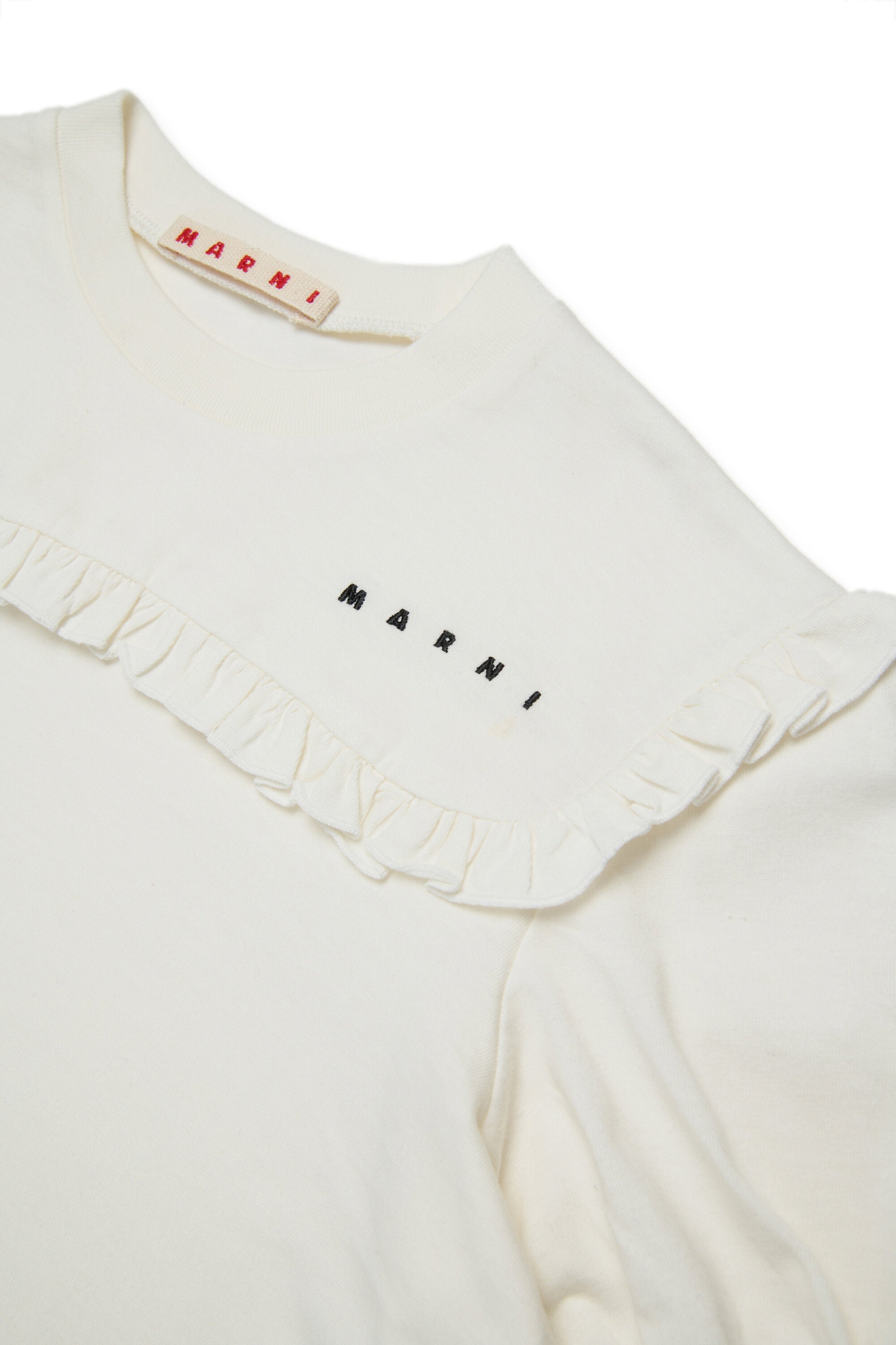 フリルとロゴ入りジャージーTシャツ