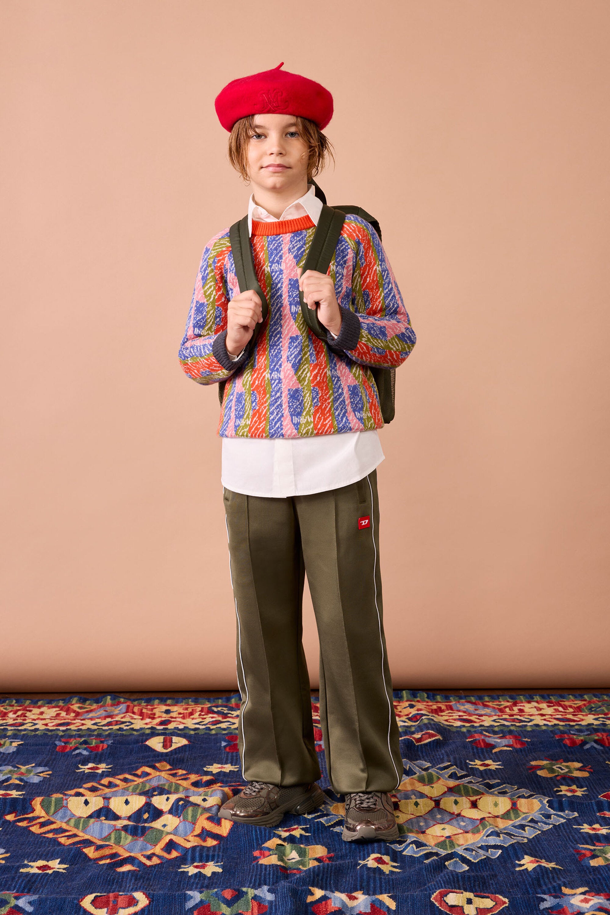 ウール混ジャカードストライププルオーバー