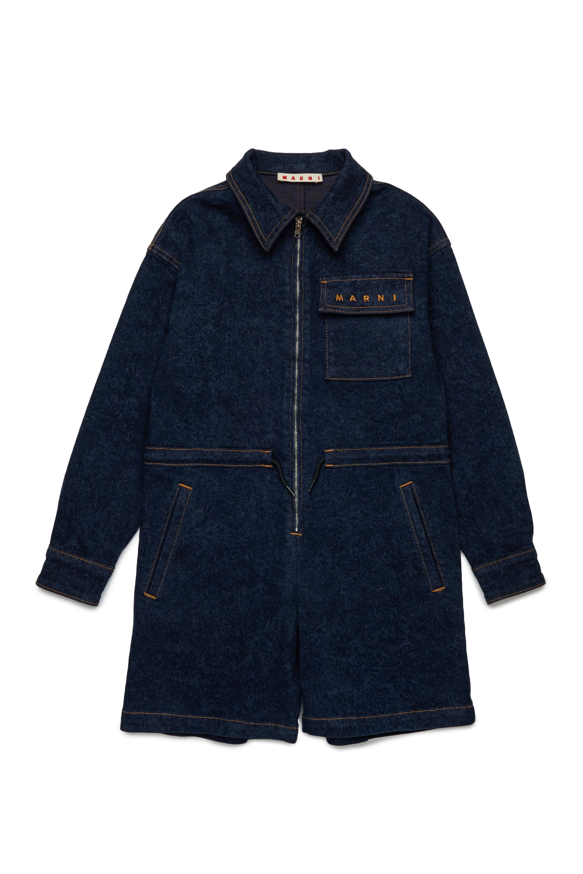 ドローストリング付き霜降りデニム・ジャンプスーツ