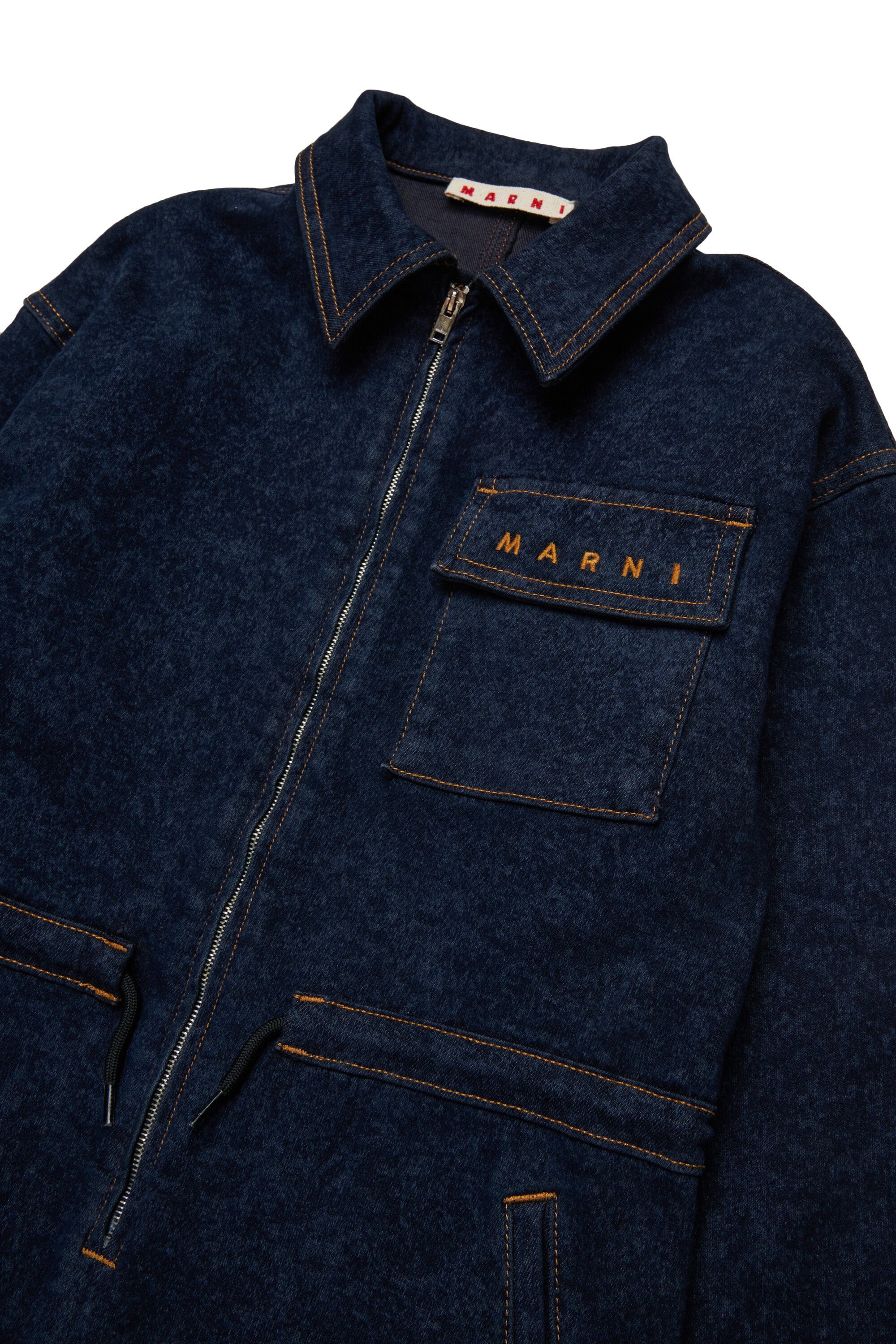 ドローストリング付き霜降りデニム・ジャンプスーツ