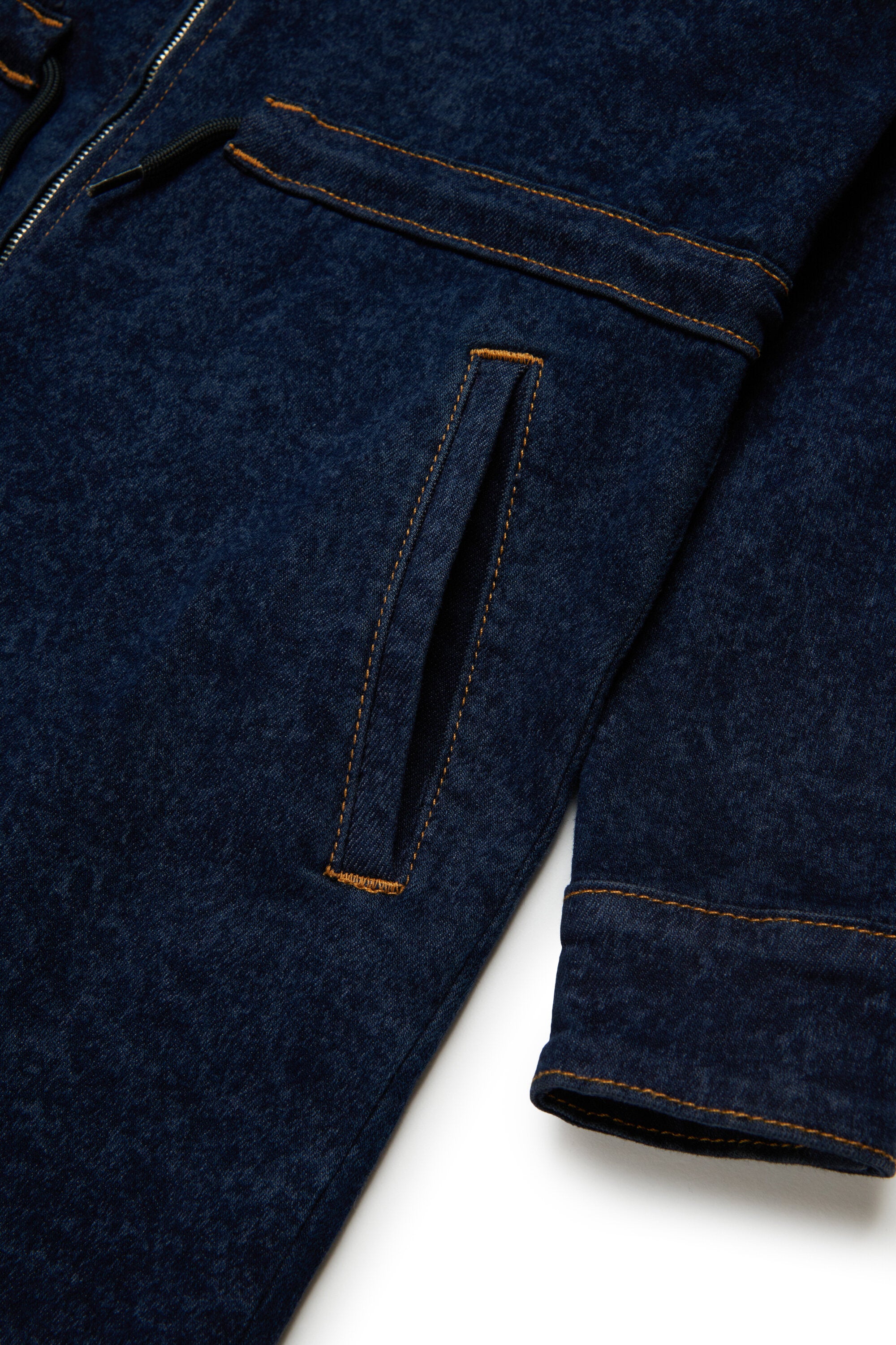 ドローストリング付き霜降りデニム・ジャンプスーツ