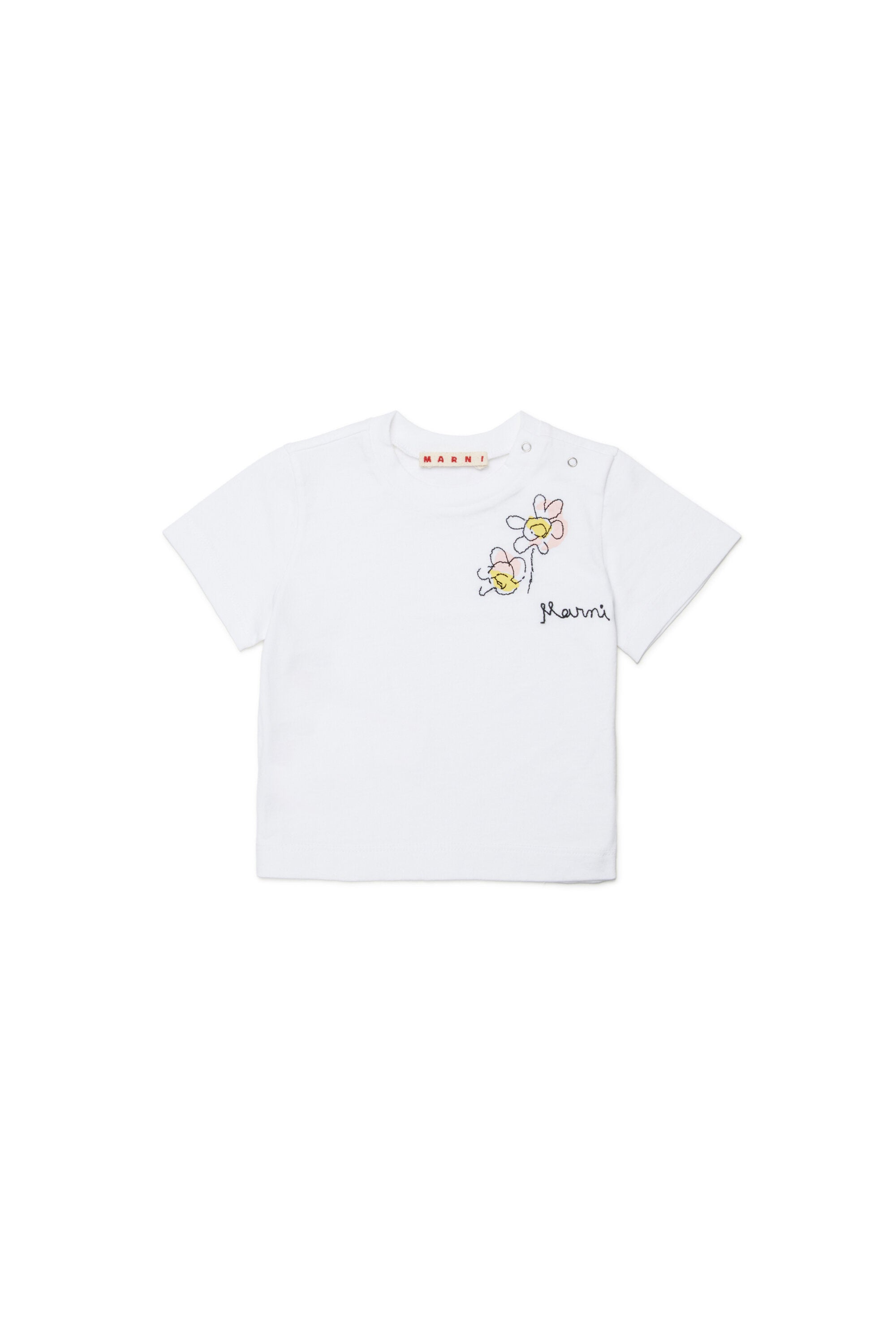 ロゴとフローラル刺繍入りTシャツ