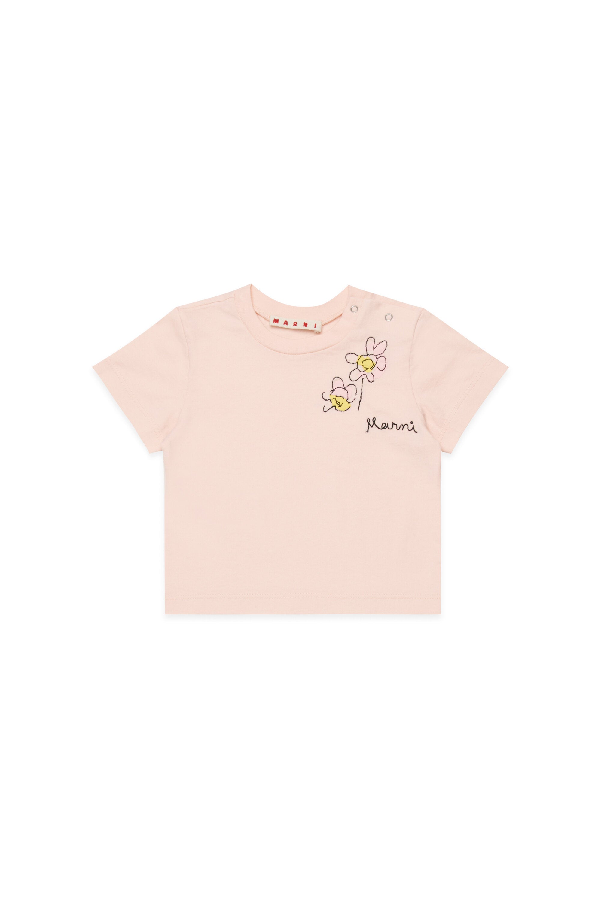 ロゴとフローラル刺繍入りTシャツ