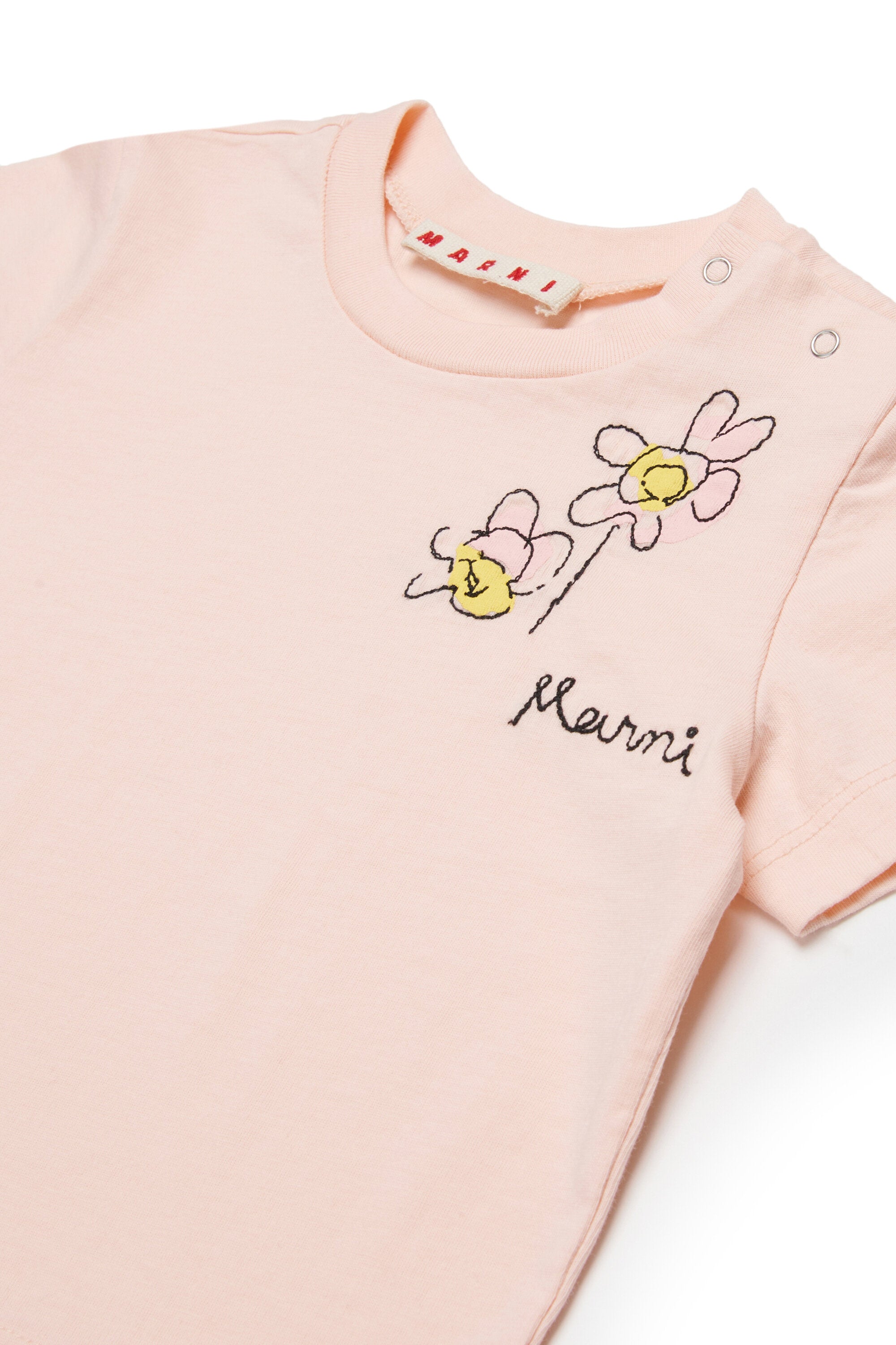 ロゴとフローラル刺繍入りTシャツ