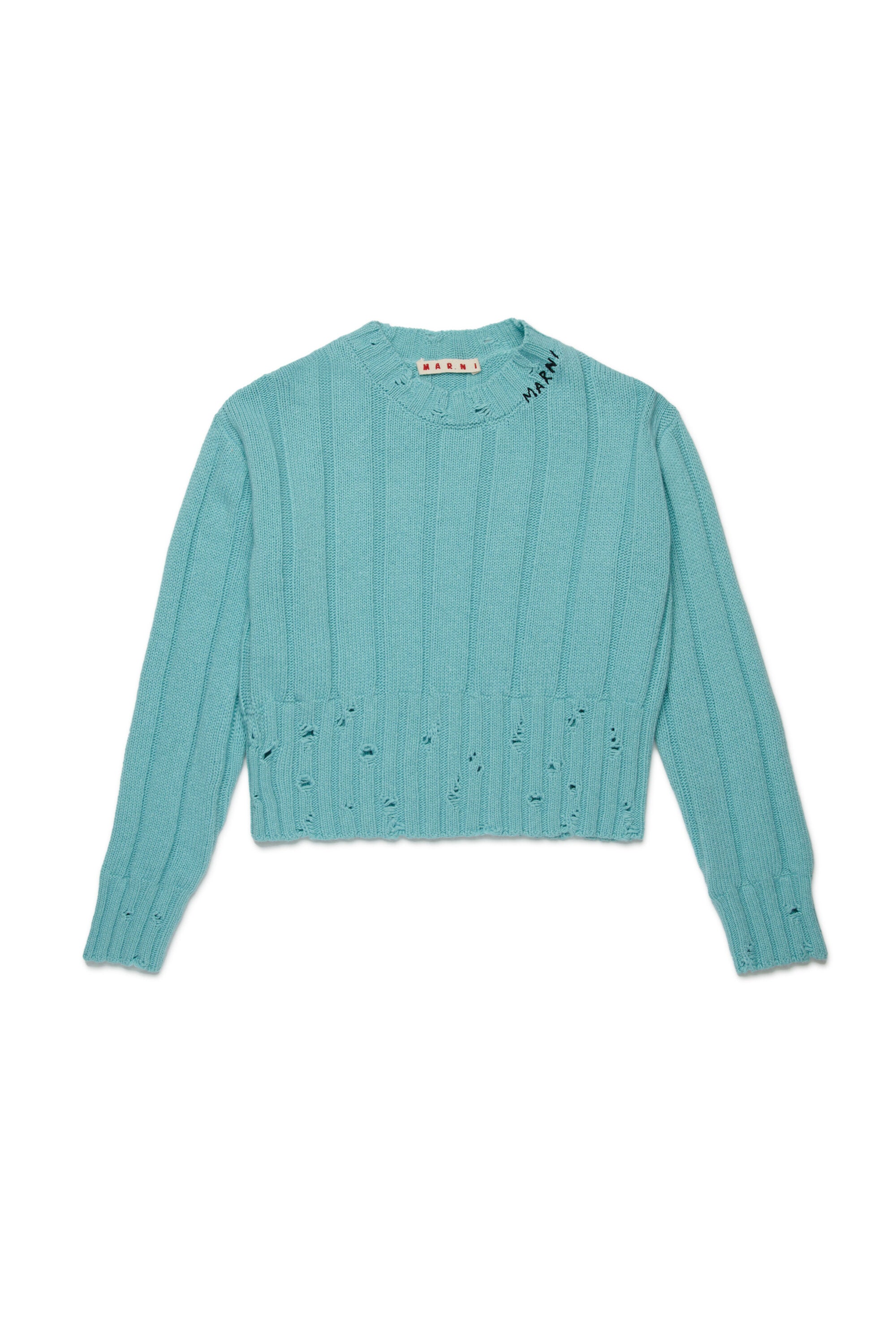 クロップド丈のウール混プルオーバー。