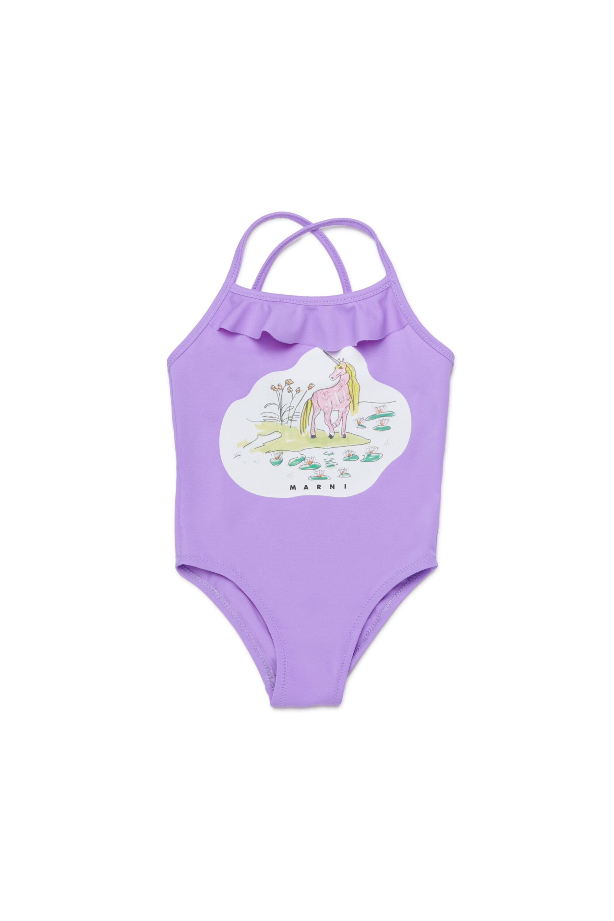 One-piece swimsuit with printed logo