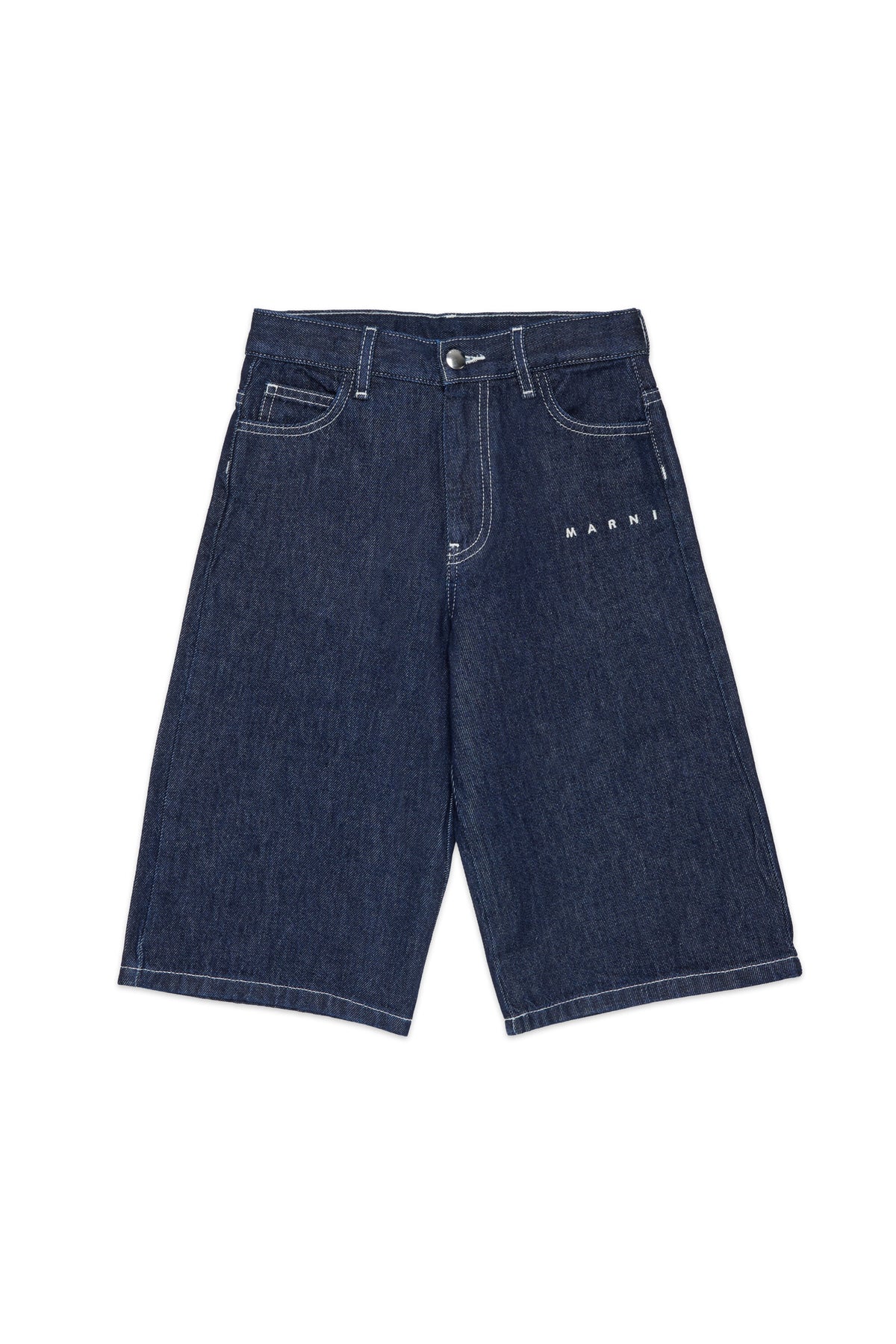 Denim Bermuda shorts with printed logo
