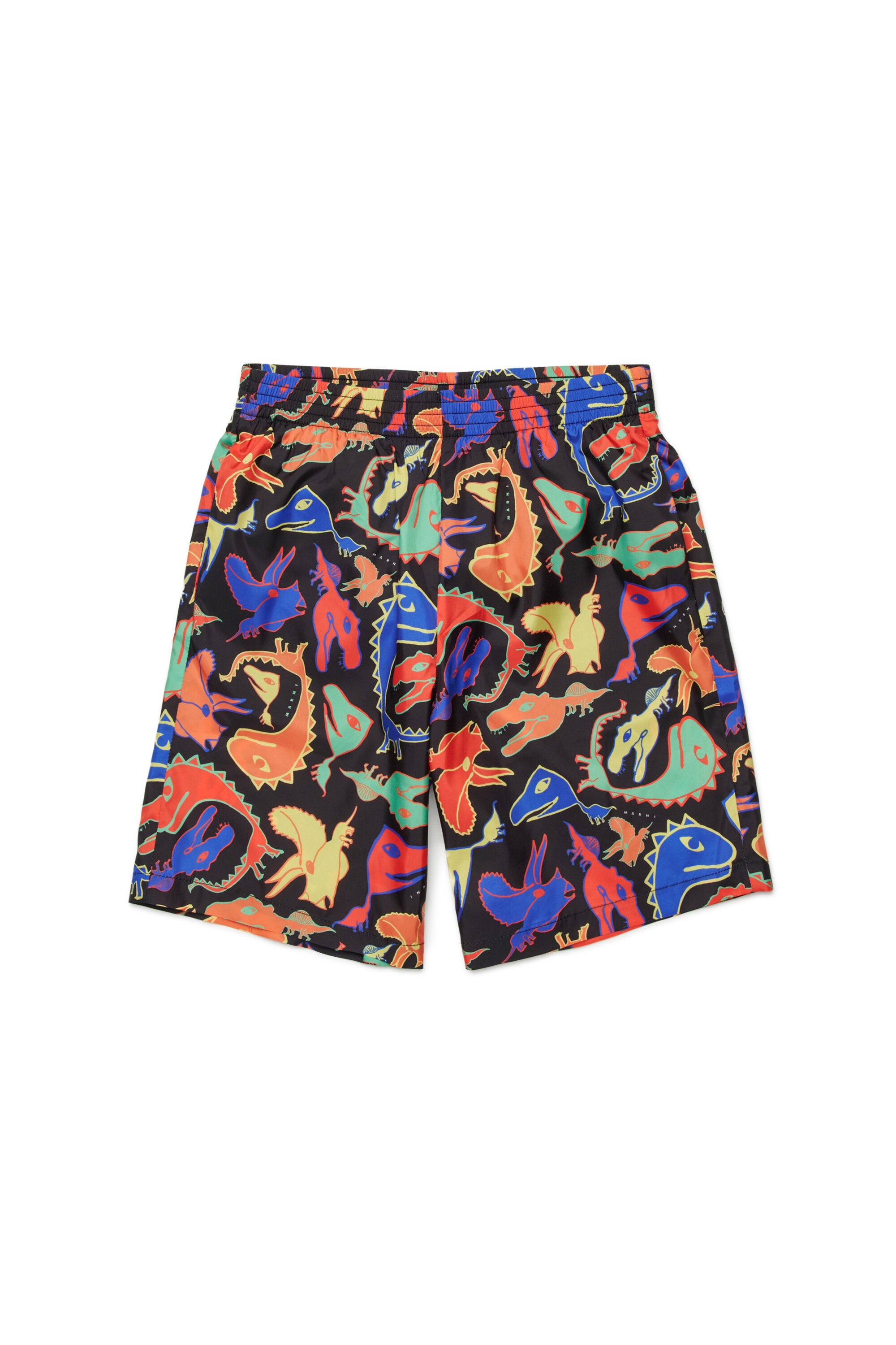 Boxer swimsuit with multicolored dinosaur print