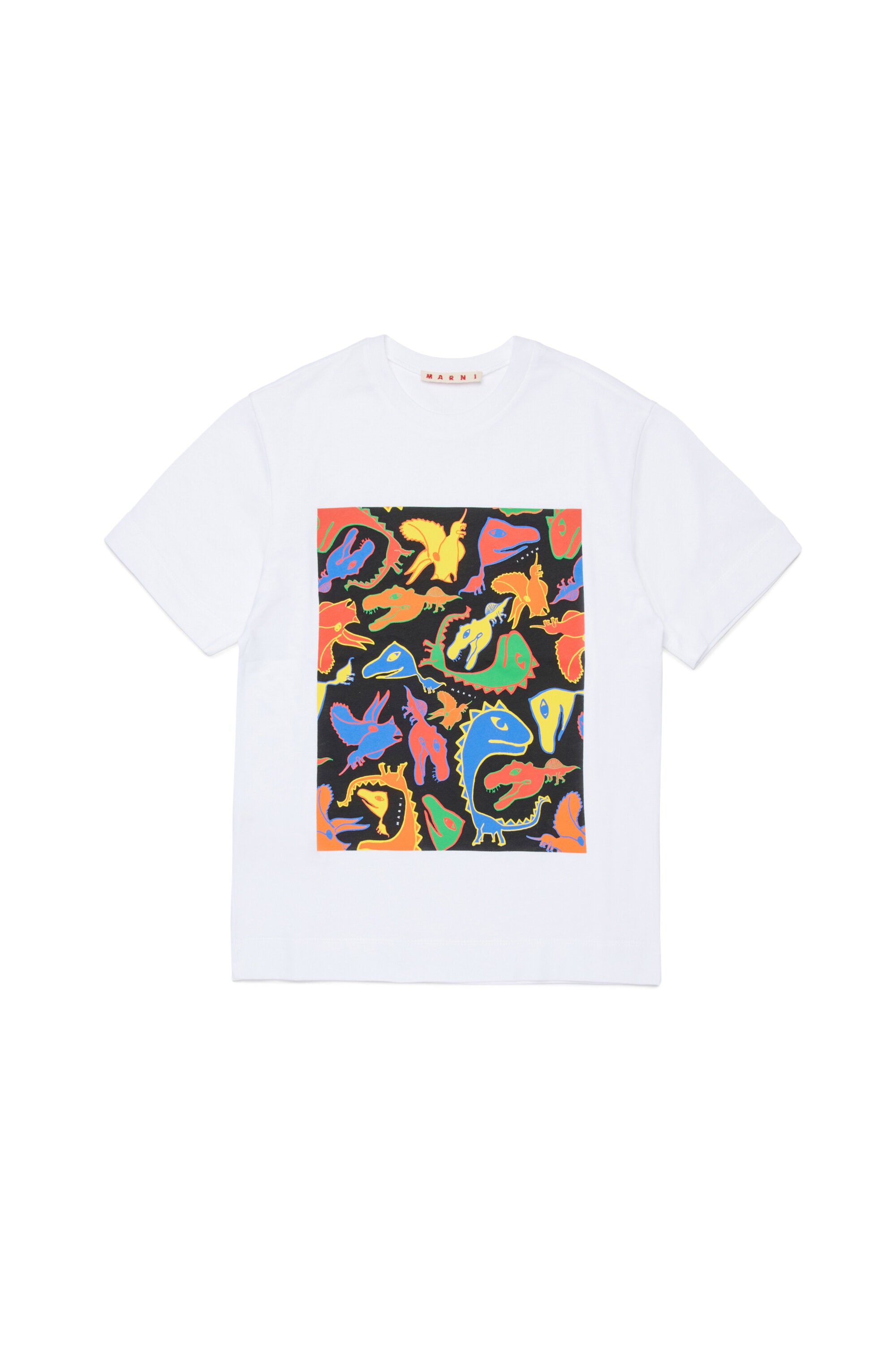 マルチカラーの恐竜プリントTシャツ