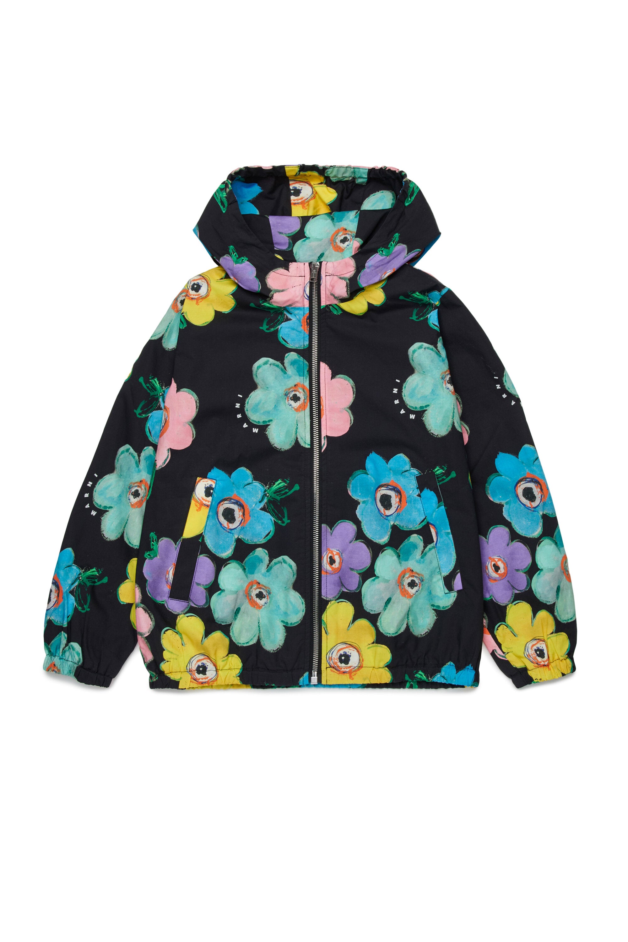 Floral windbreaker with printed logo