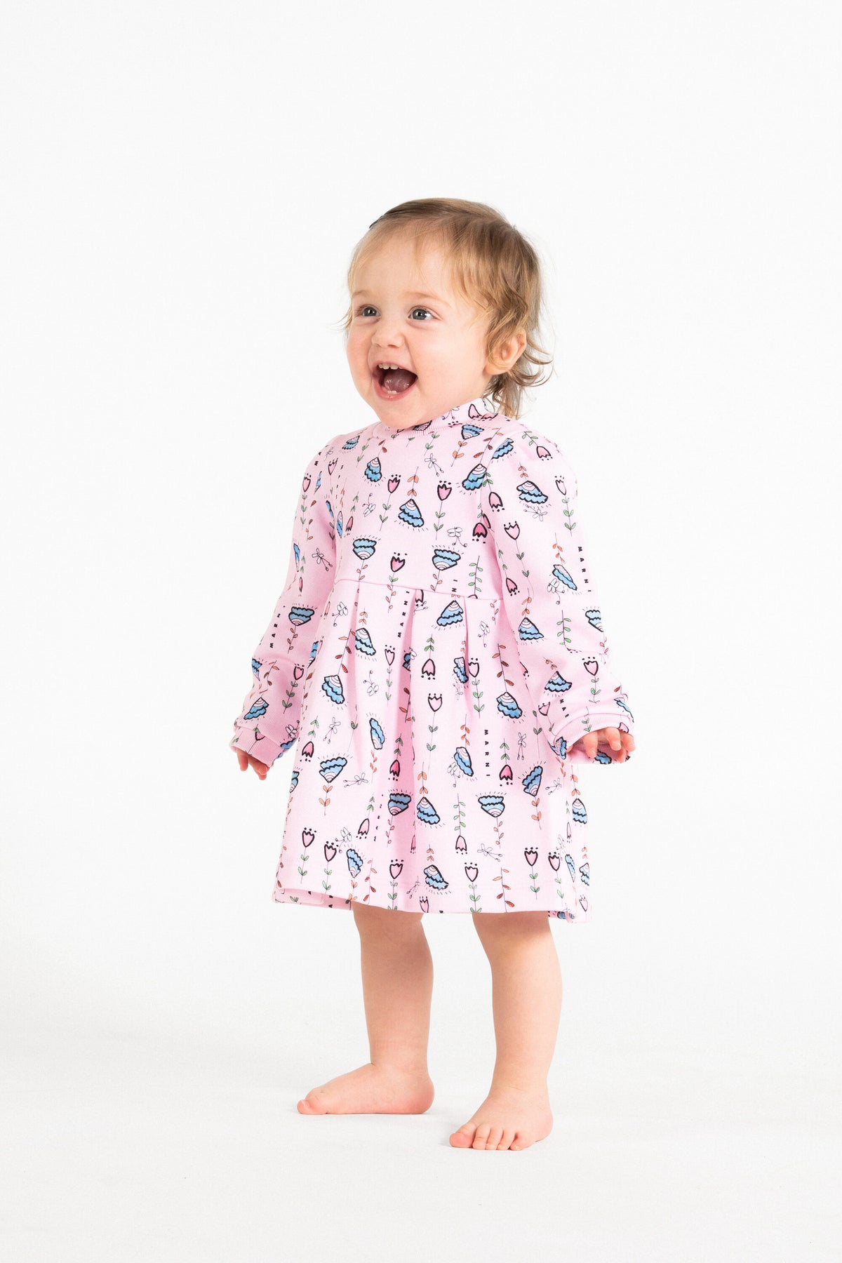 Dress with logo and floral pattern