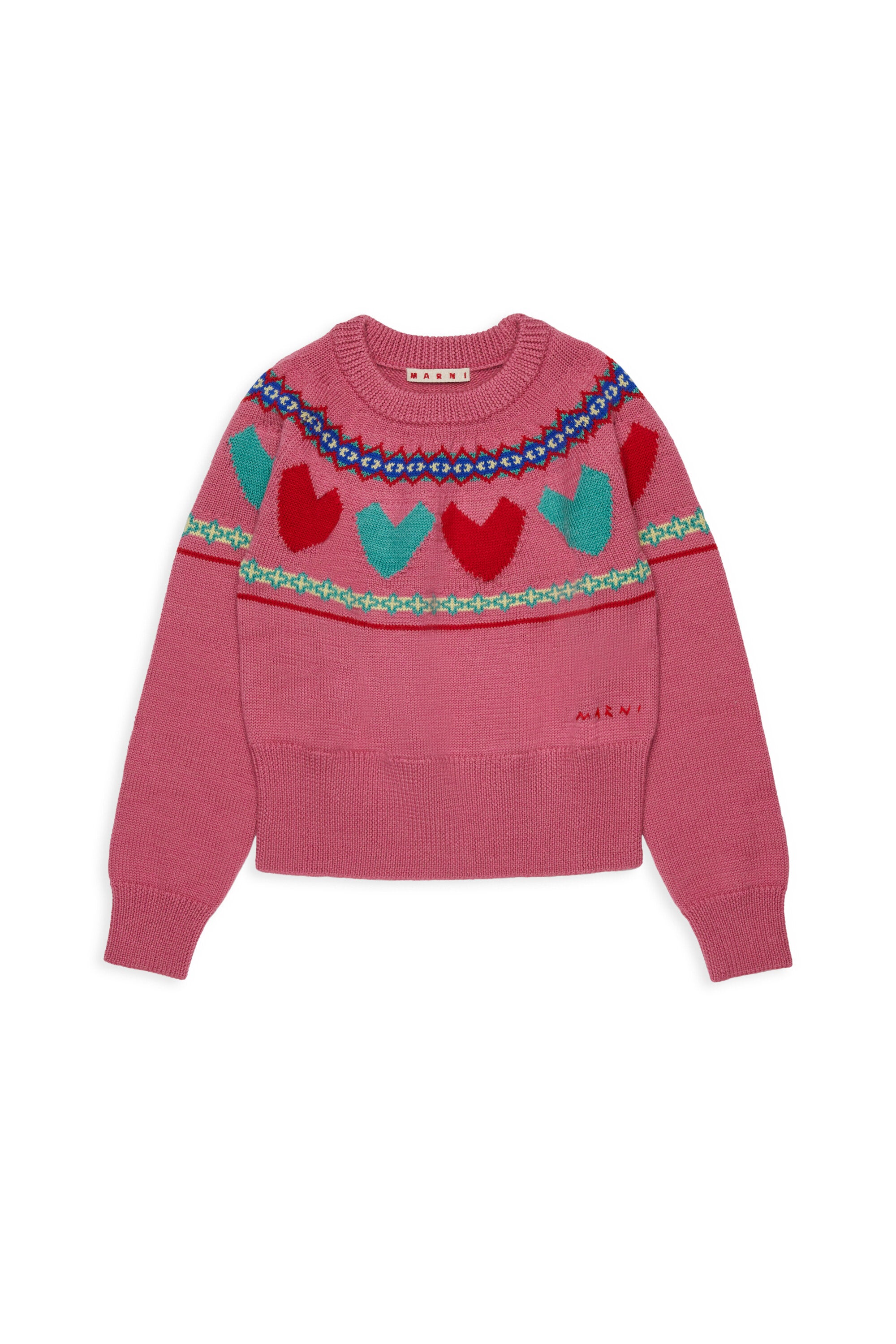 Crew-neck pullover with jacquard hearts
