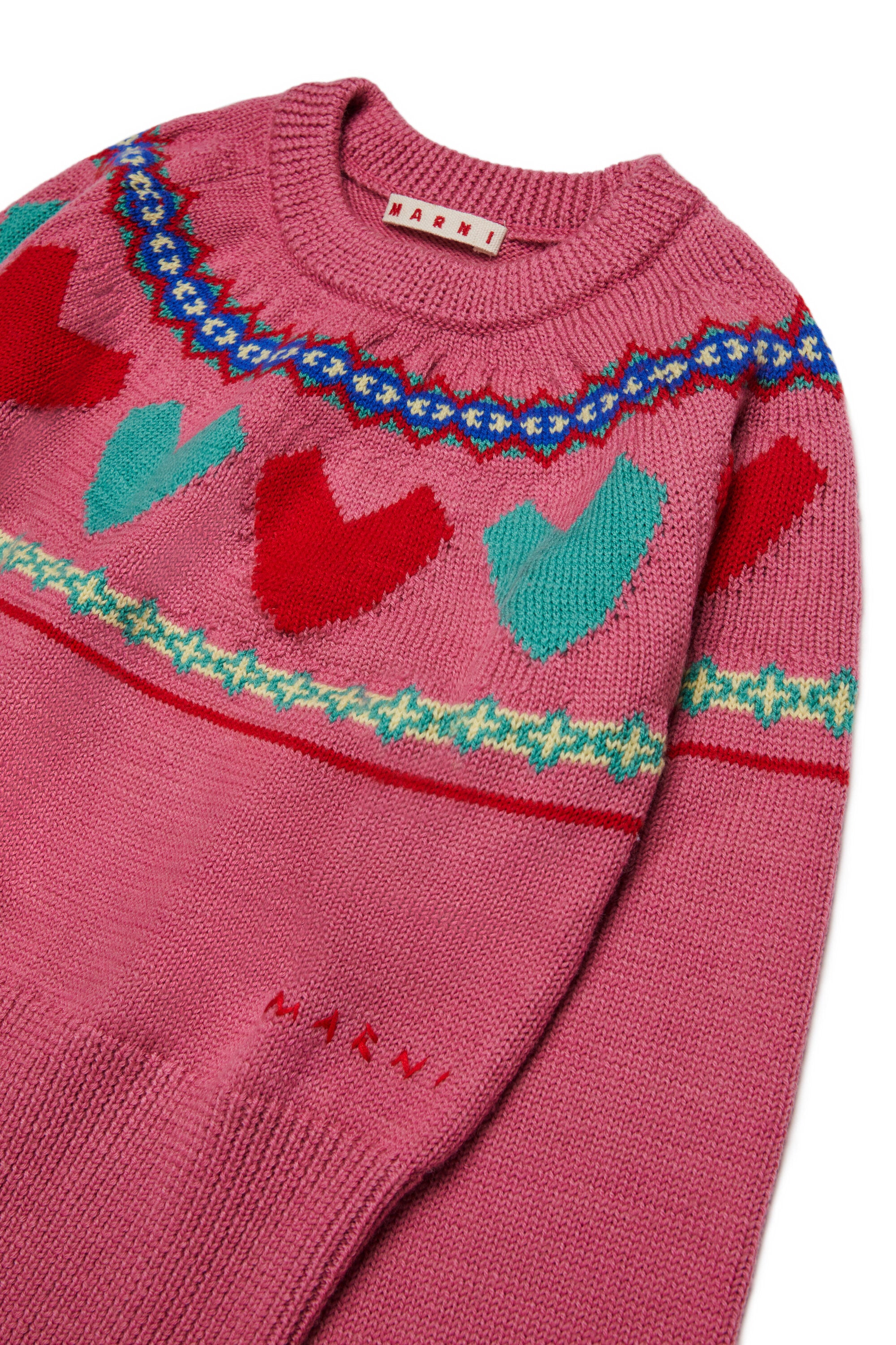 Crew-neck pullover with jacquard hearts