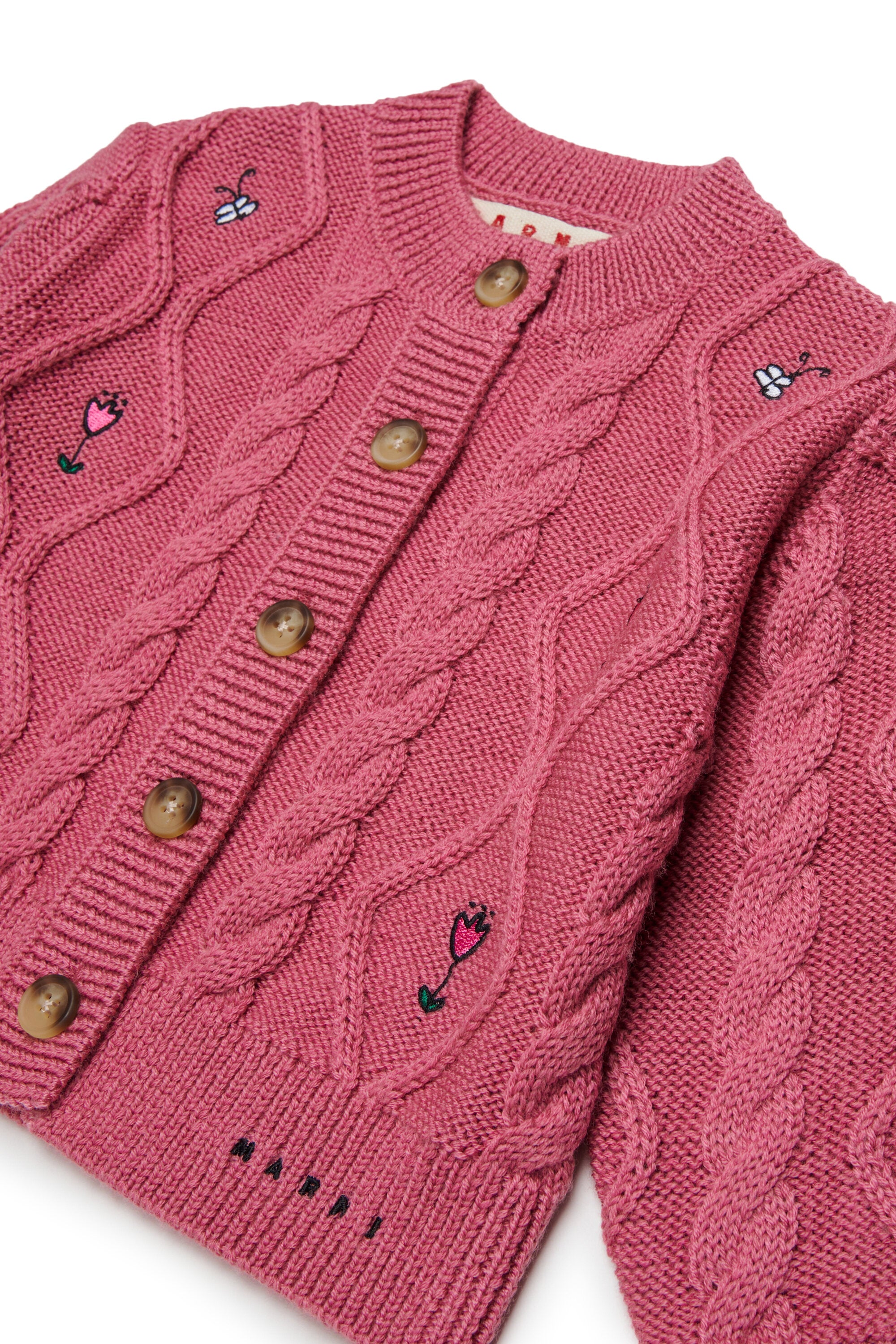 Cardigan with cable knit and floral embroidery