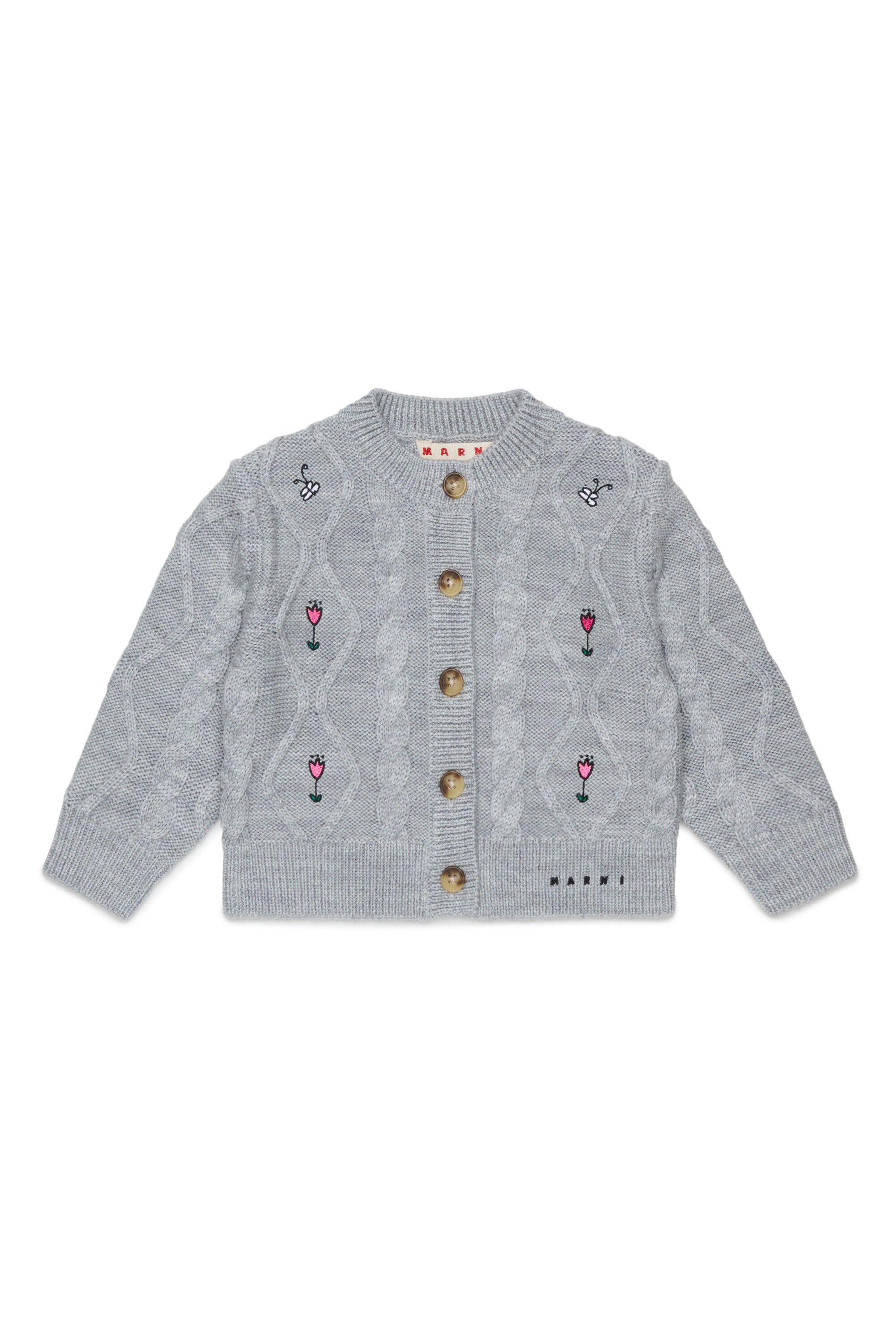 Cardigan with cable knit and floral embroidery