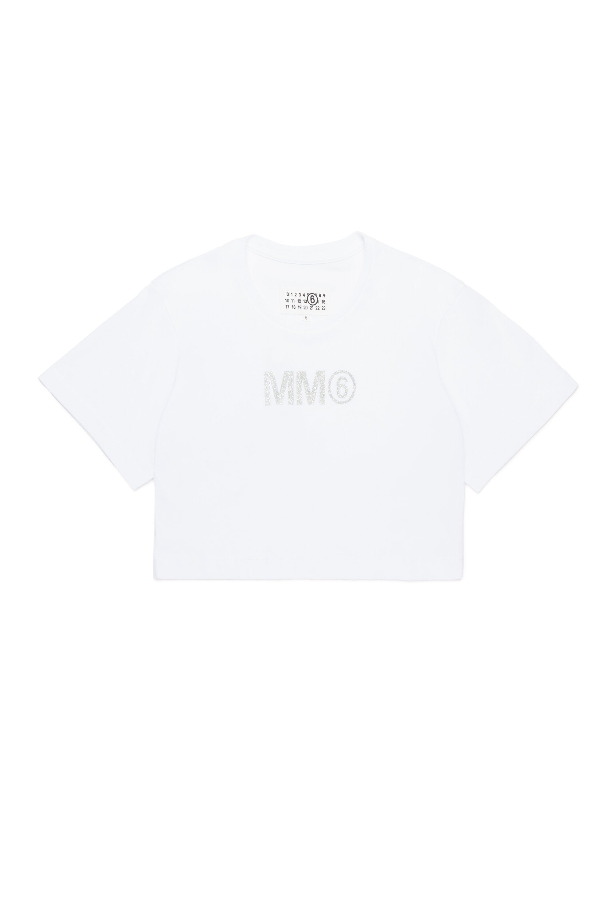 Cropped T-shirt branded with MM6 glitter logo