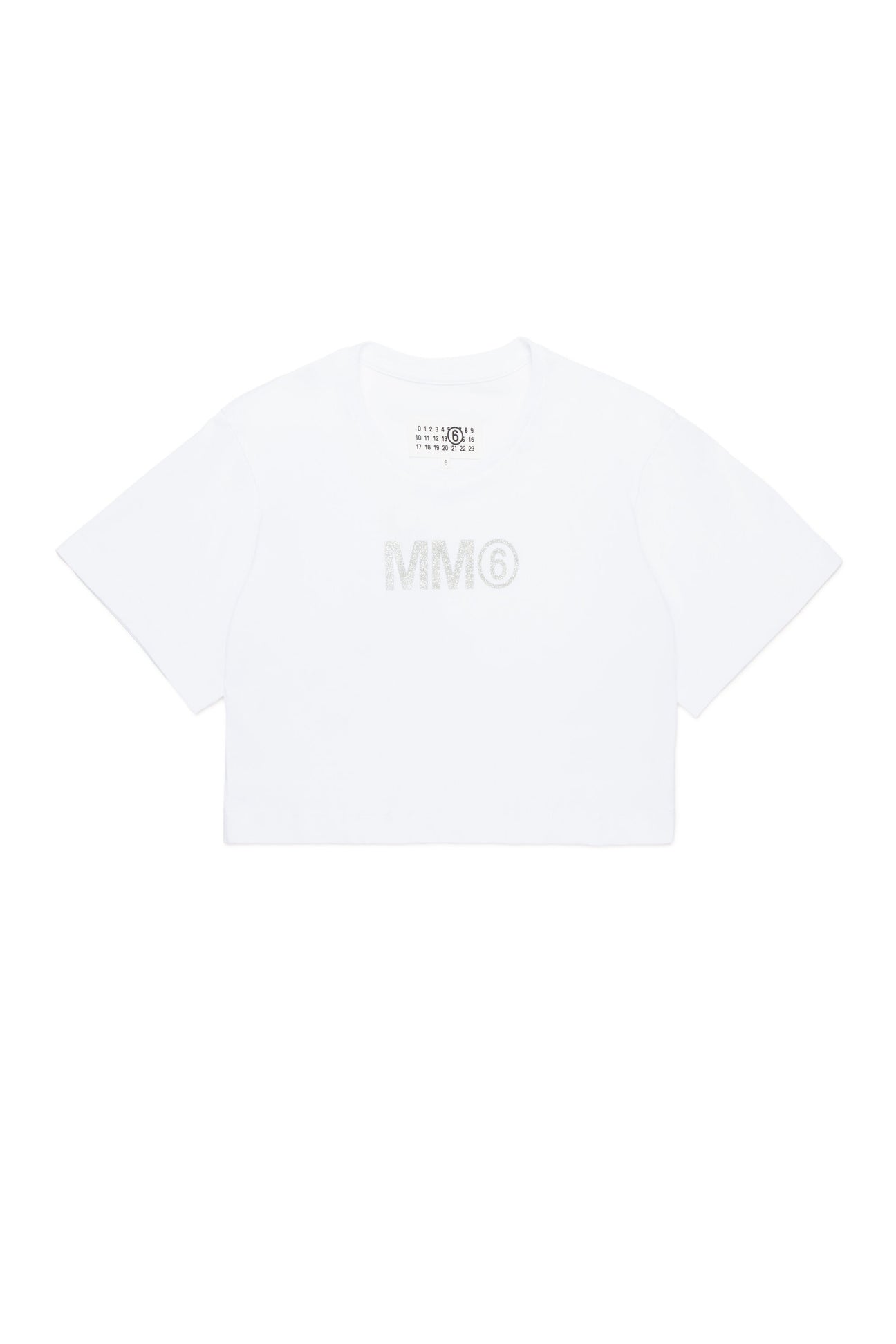 MM6グリッターロゴのブランドロゴ入りクロップドTシャツ 