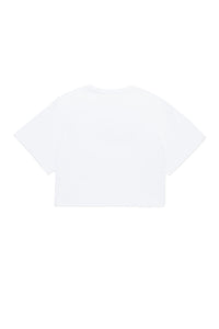 MM6グリッターロゴのブランドロゴ入りクロップドTシャツ