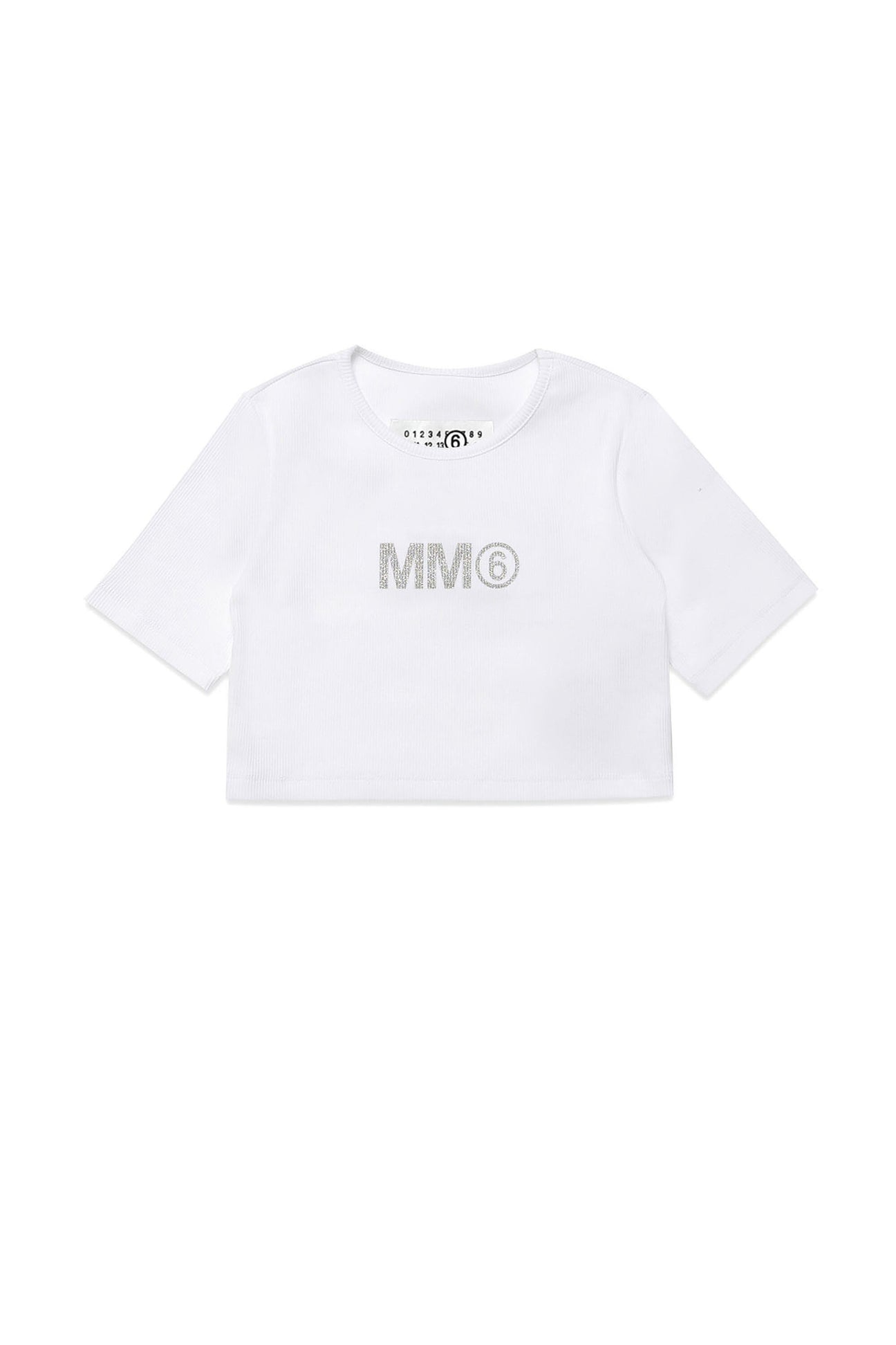 MM6グリッターロゴ入りリブ編みTシャツ 
