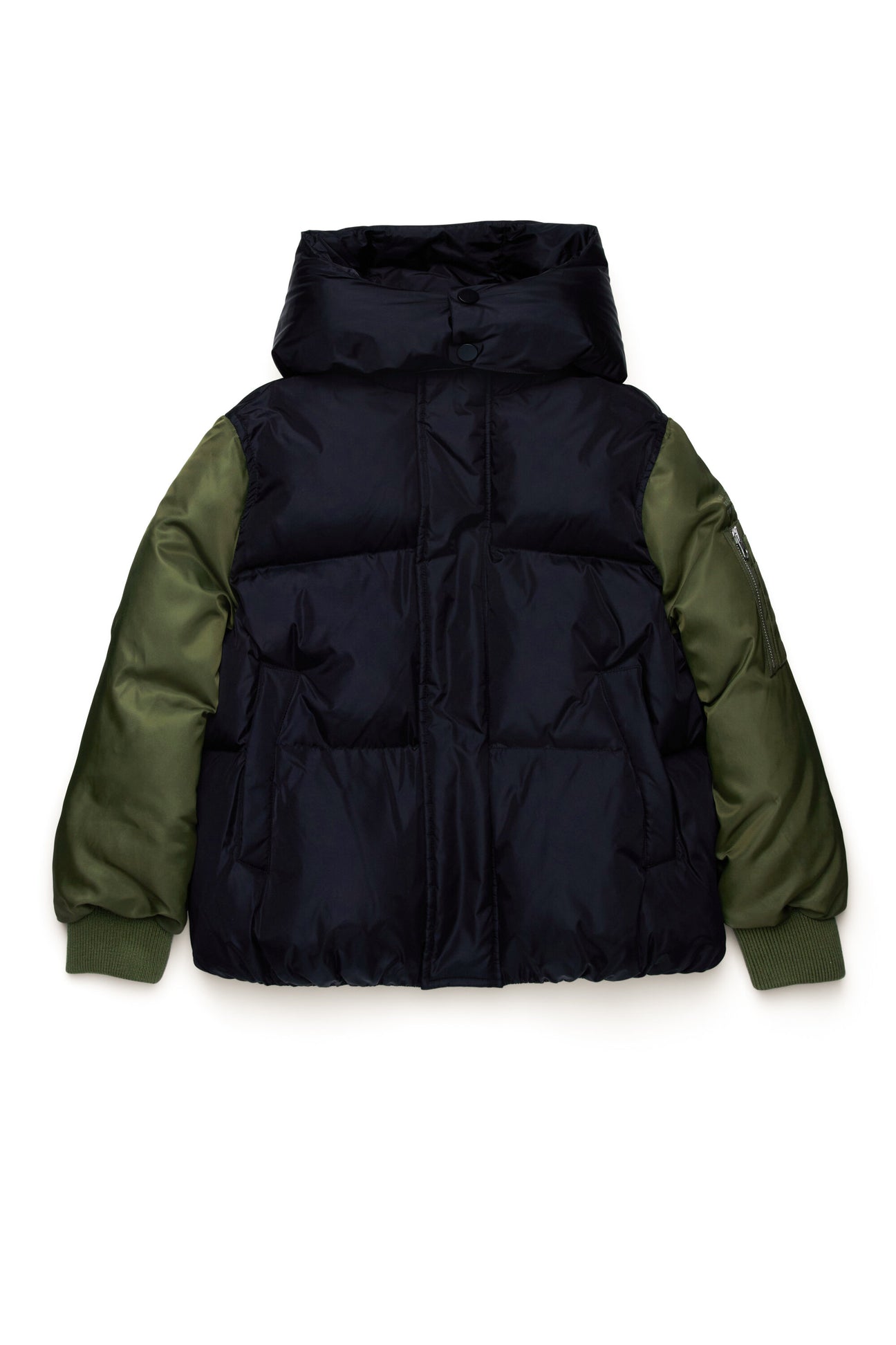 Two-tone padded jacket with bomber sleeves 