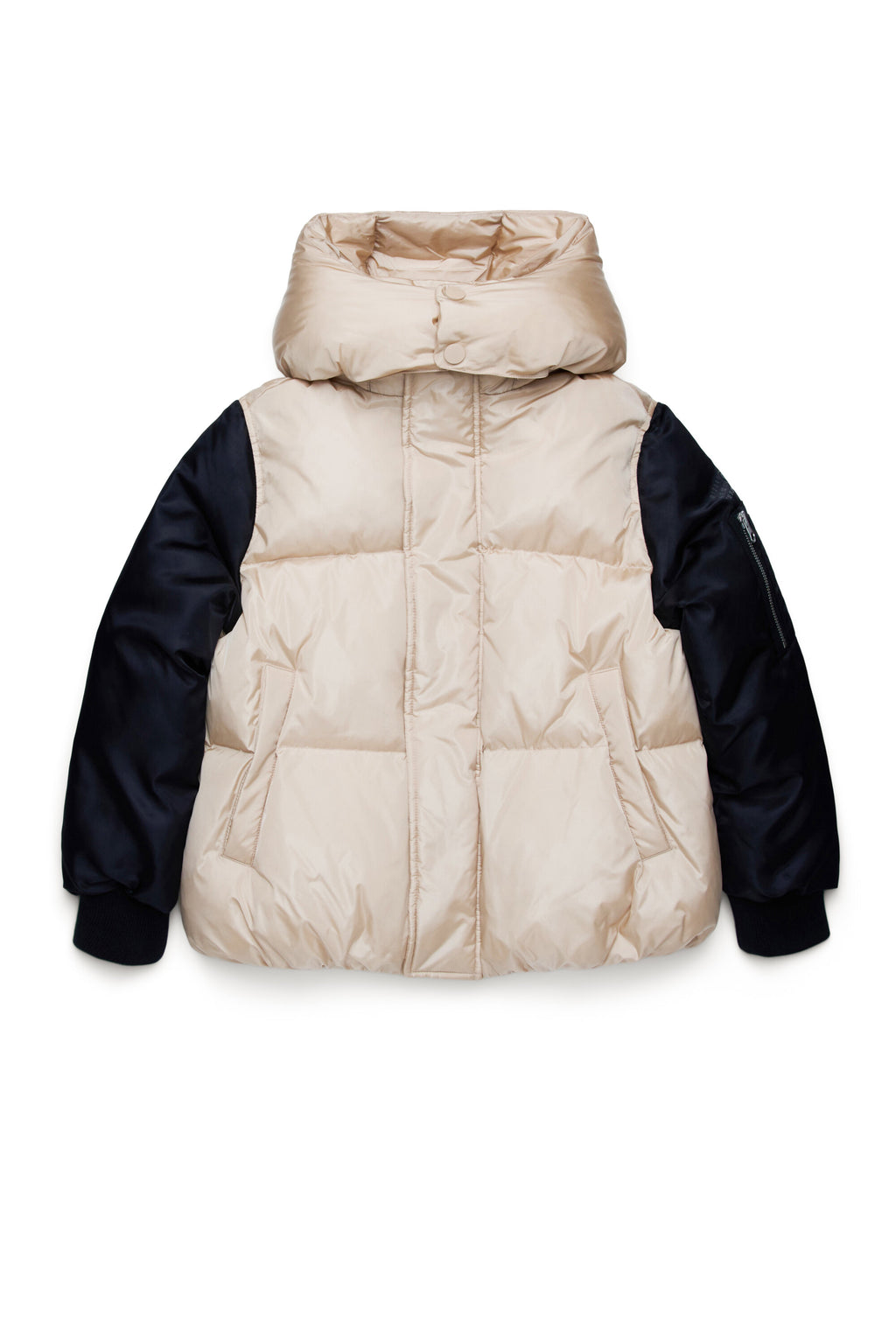 Two-tone padded jacket with bomber sleeves