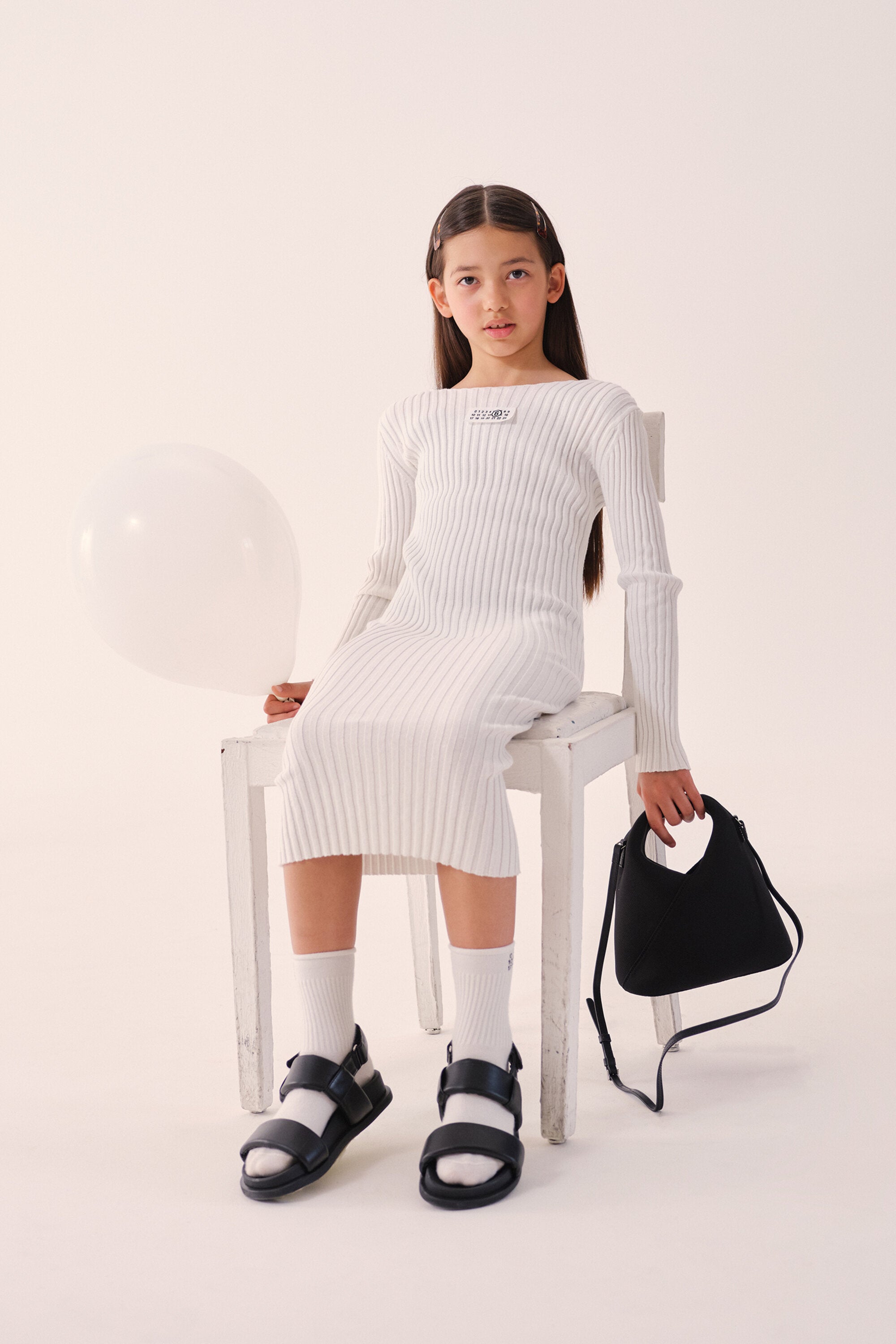 ロゴ入りリブ編みロングドレス