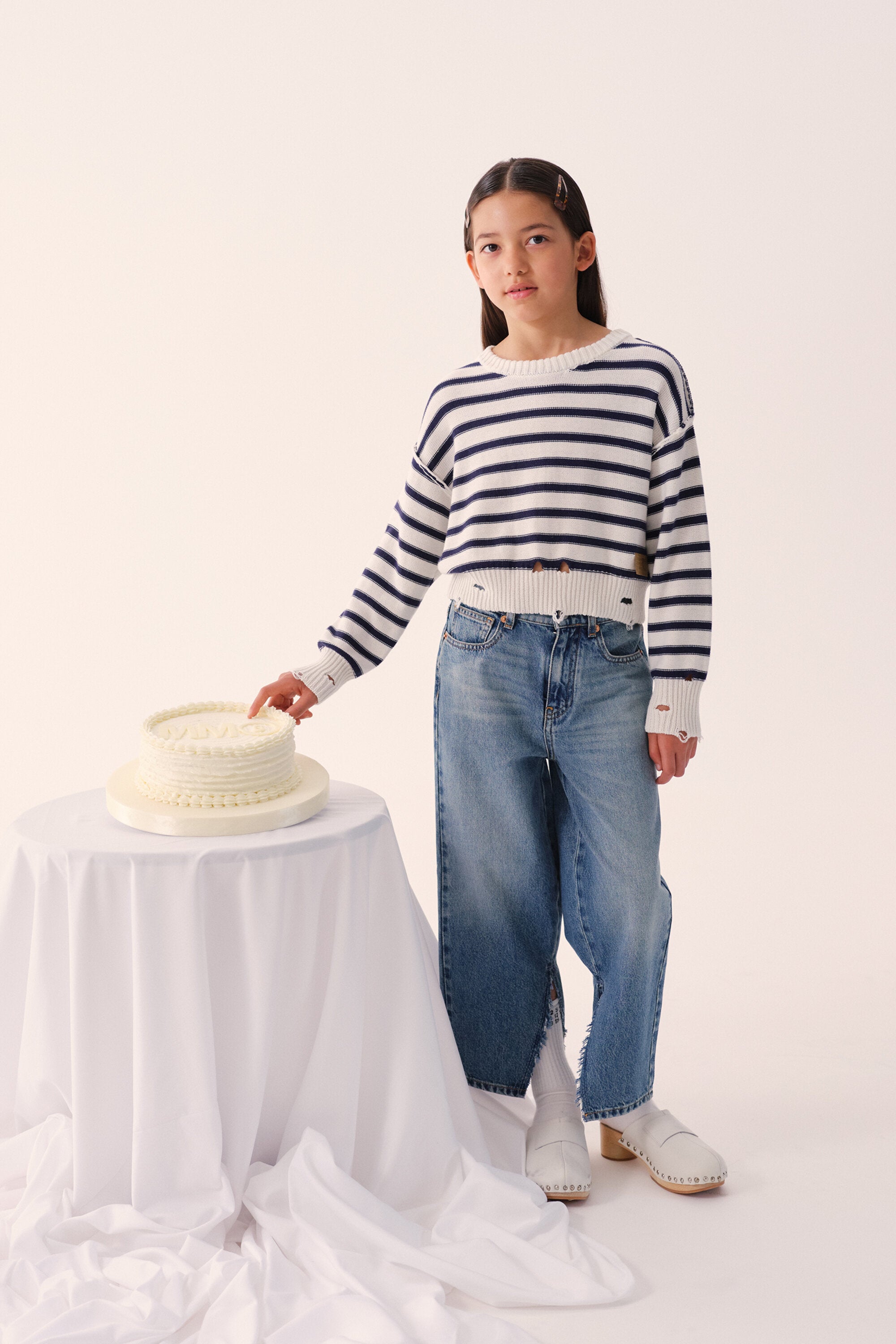 ロゴ入りボーダークルーネックプルオーバー