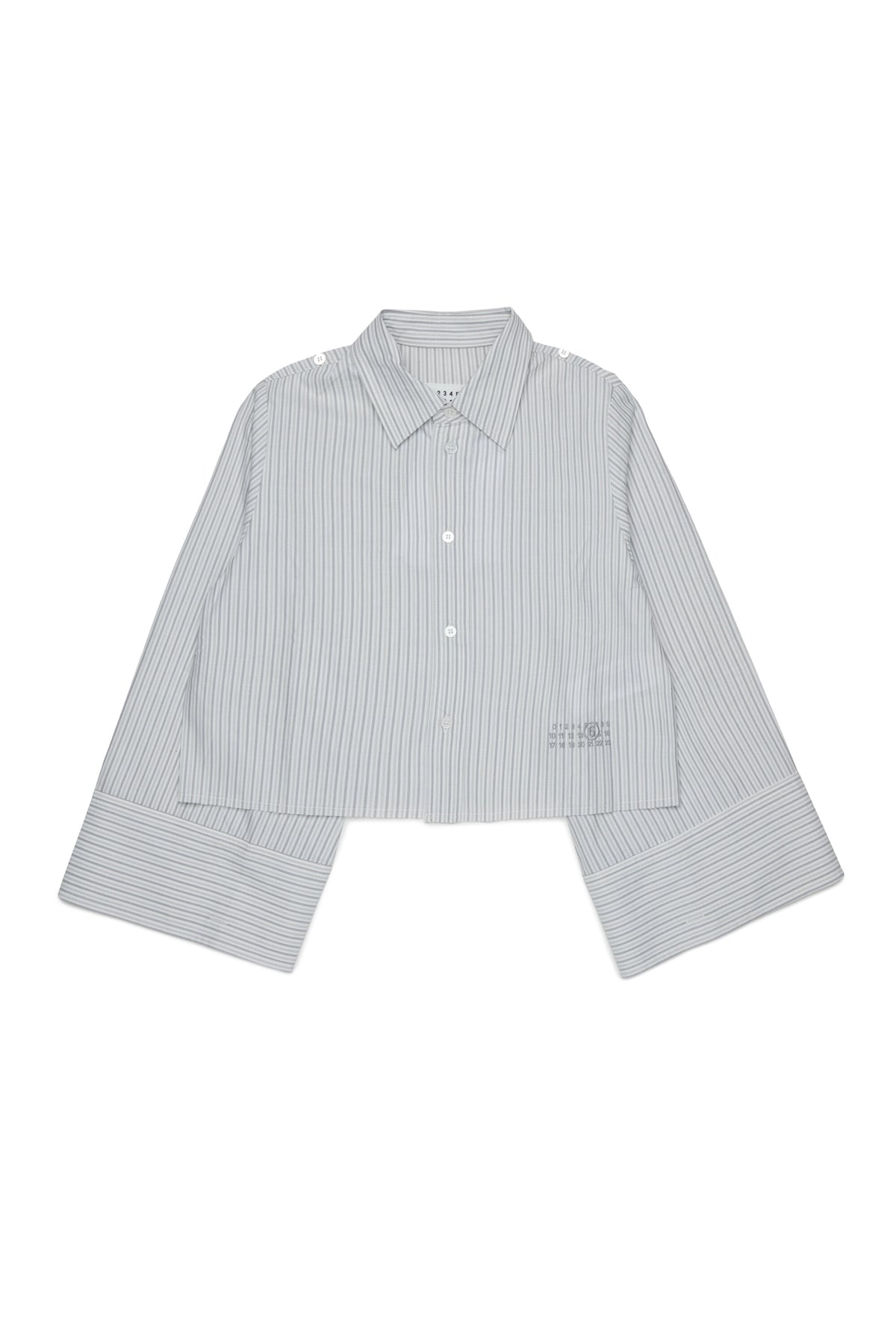 ロゴ入りストライプ柄クロップドシャツ
