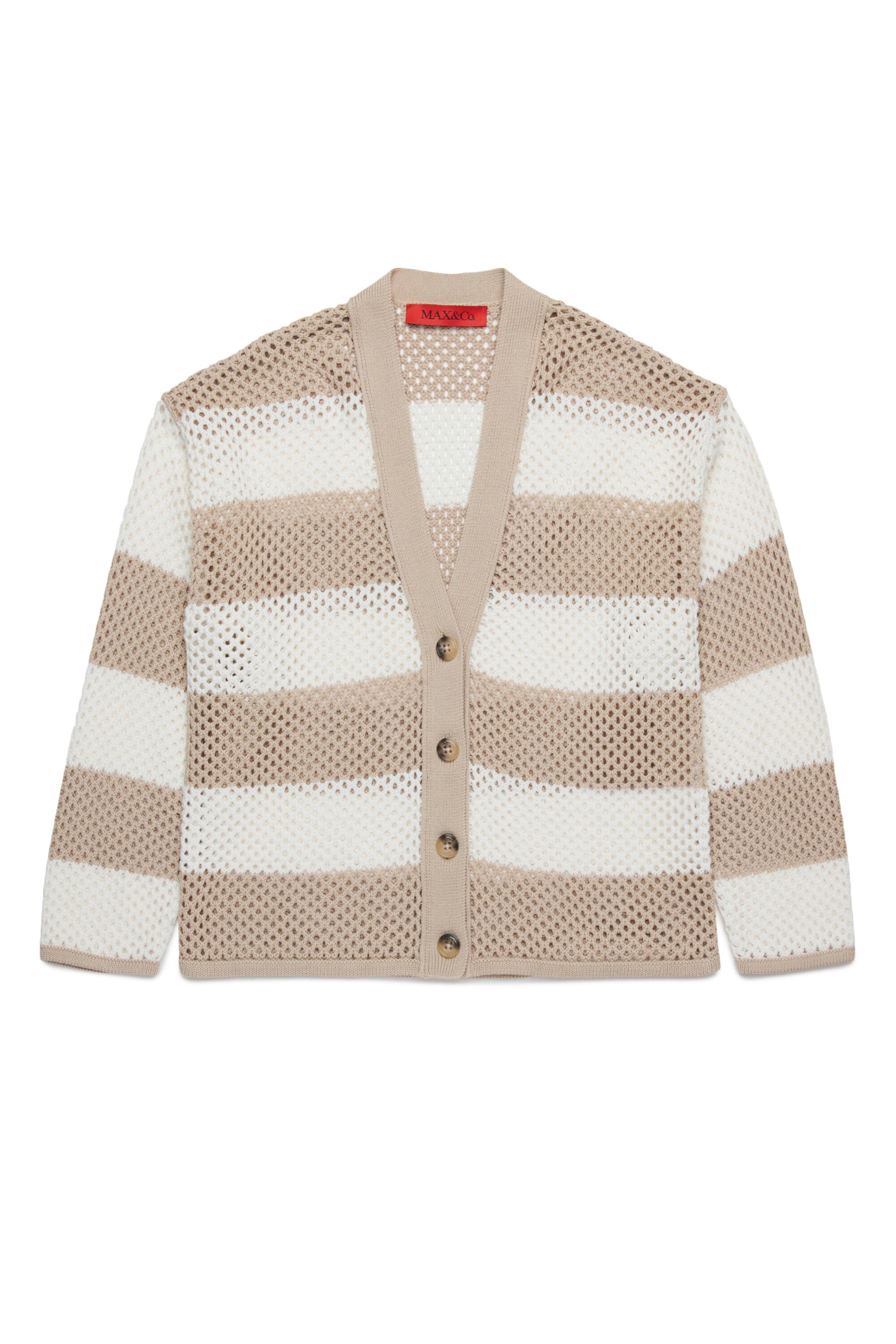 Perforated striped knit cardigan