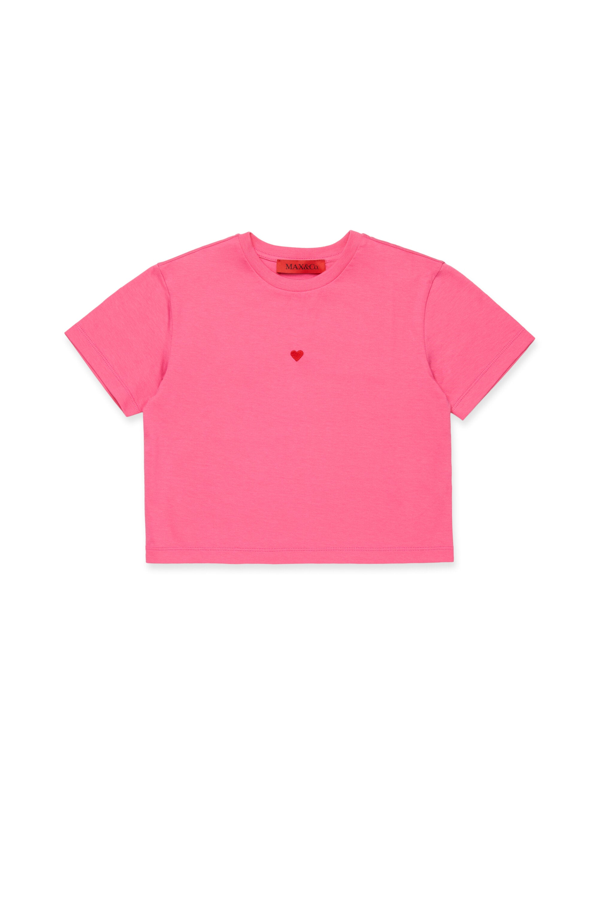 ハート刺繍入りクロップド丈ジャージーTシャツ