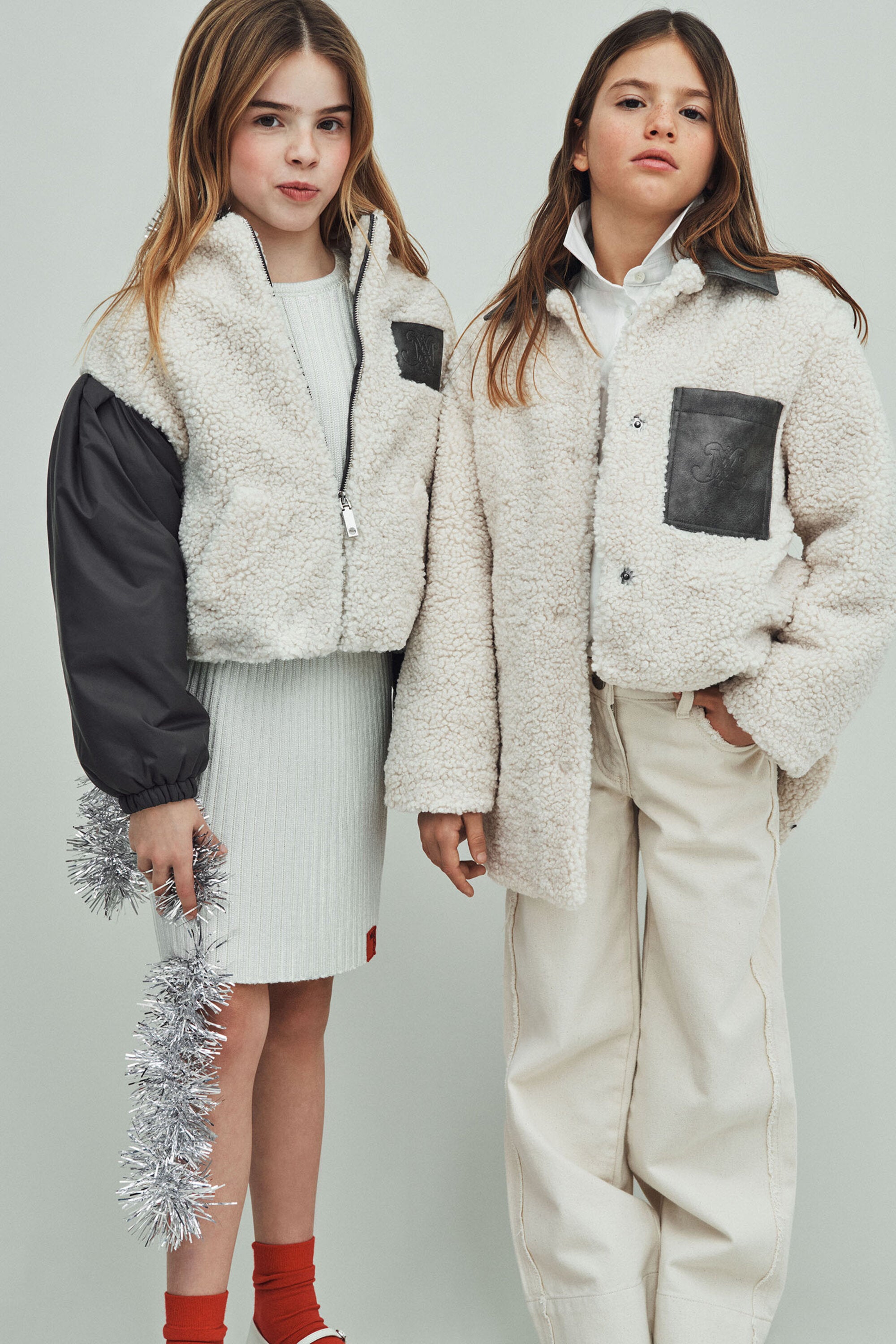 Teddy bomber jacket with contrasting sleeves