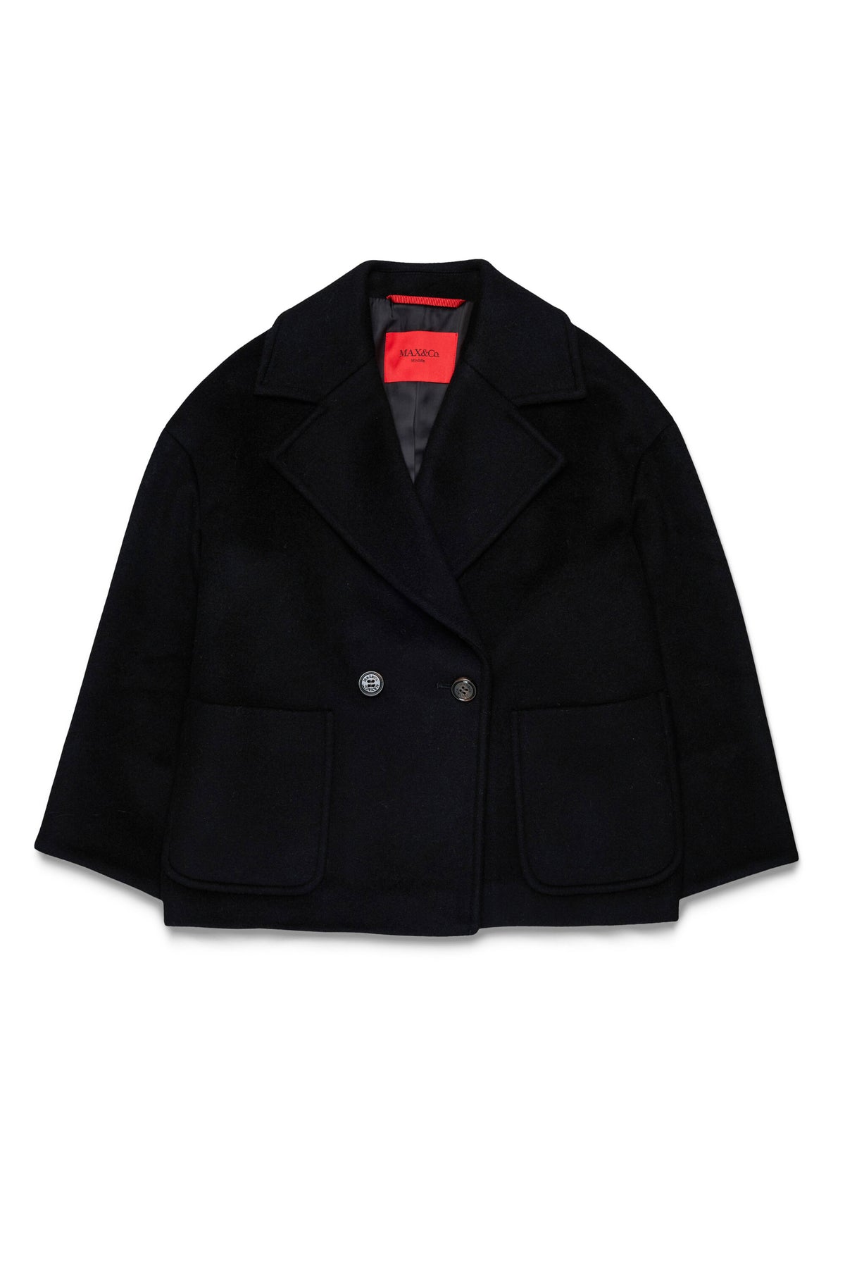 Shaved wool double-breasted caban coat
