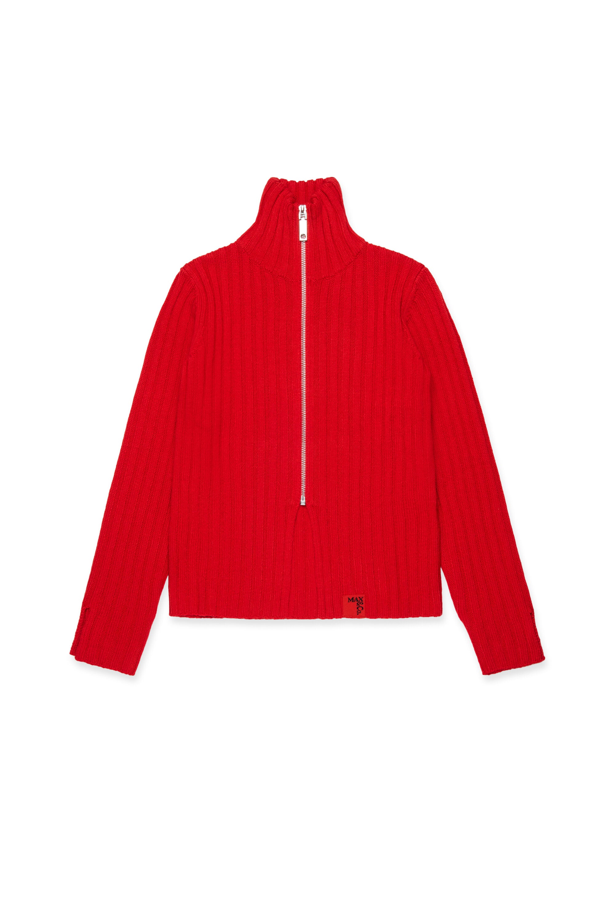 リブ編みウール混タートルネックカーディガン