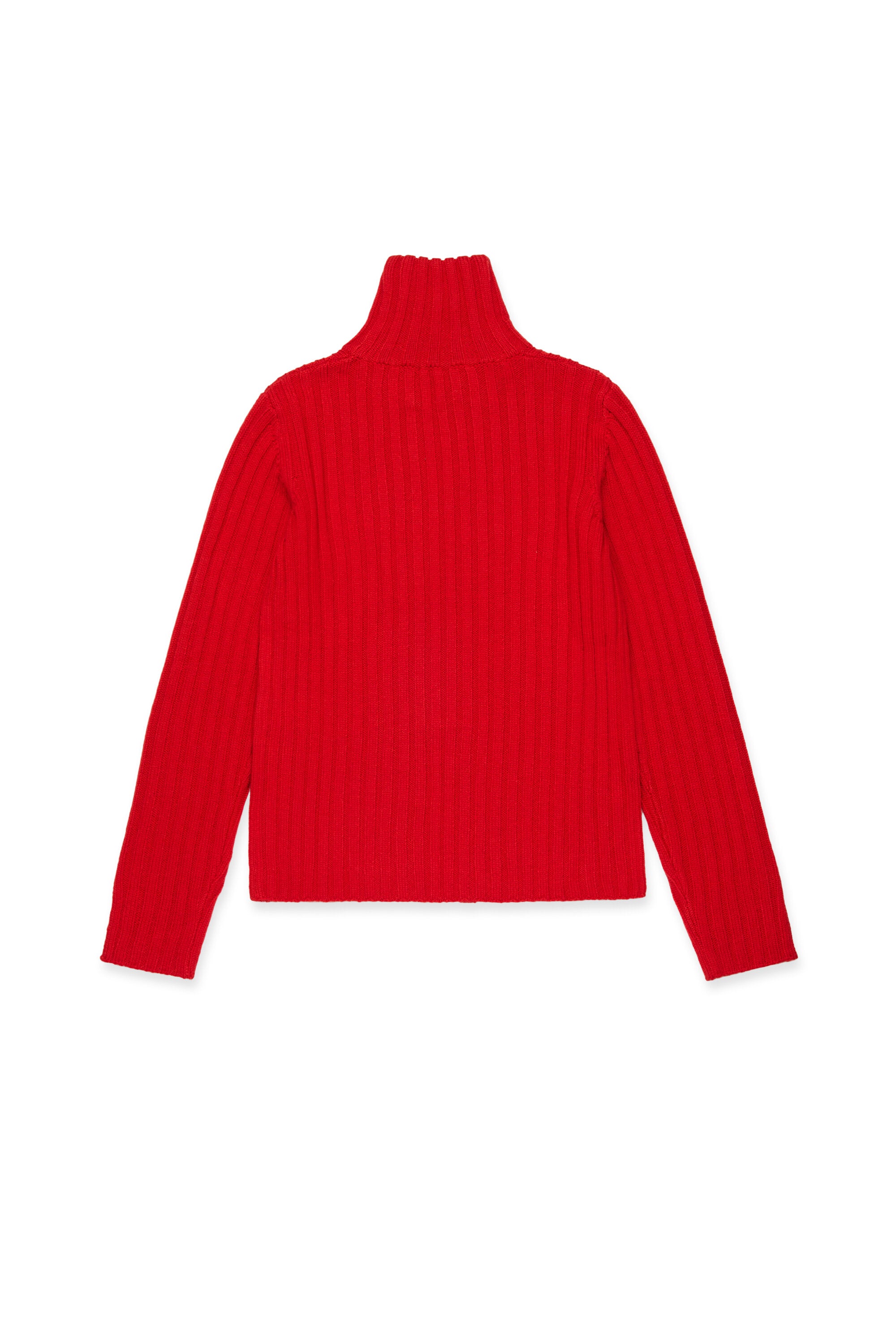 リブ編みウール混タートルネックカーディガン