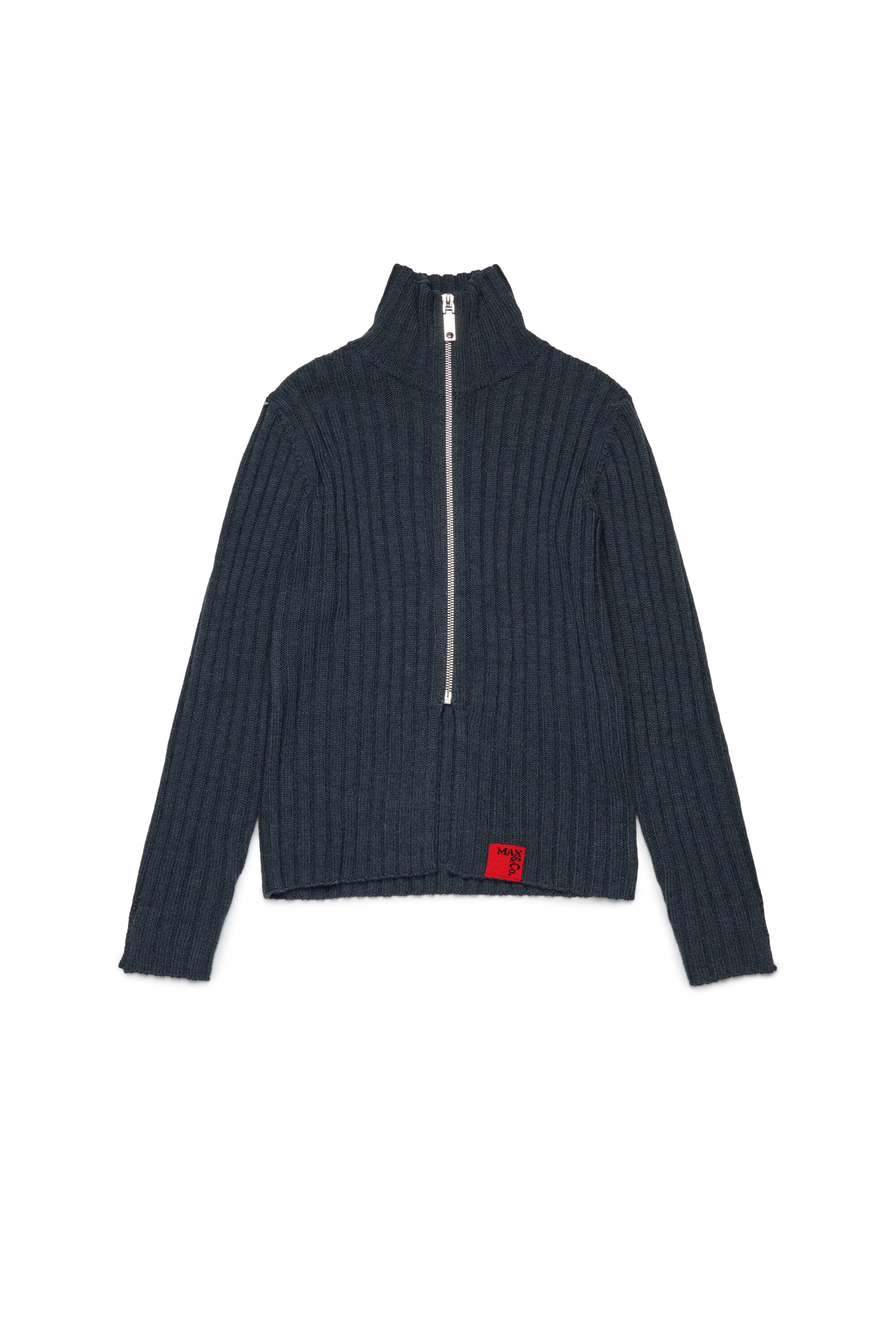 リブ編みウール混タートルネックカーディガン